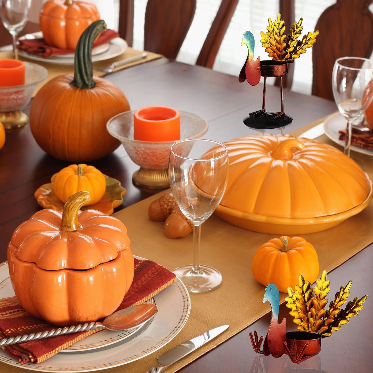 Sieral 12 Pieces Thanksgiving Candle Holder Metal Turkey Tea Light Candle Holders Thanksgiving Table Centerpieces Decoration Turkey Candlesticks for Fall Holiday Fireplace Home Centerpiece