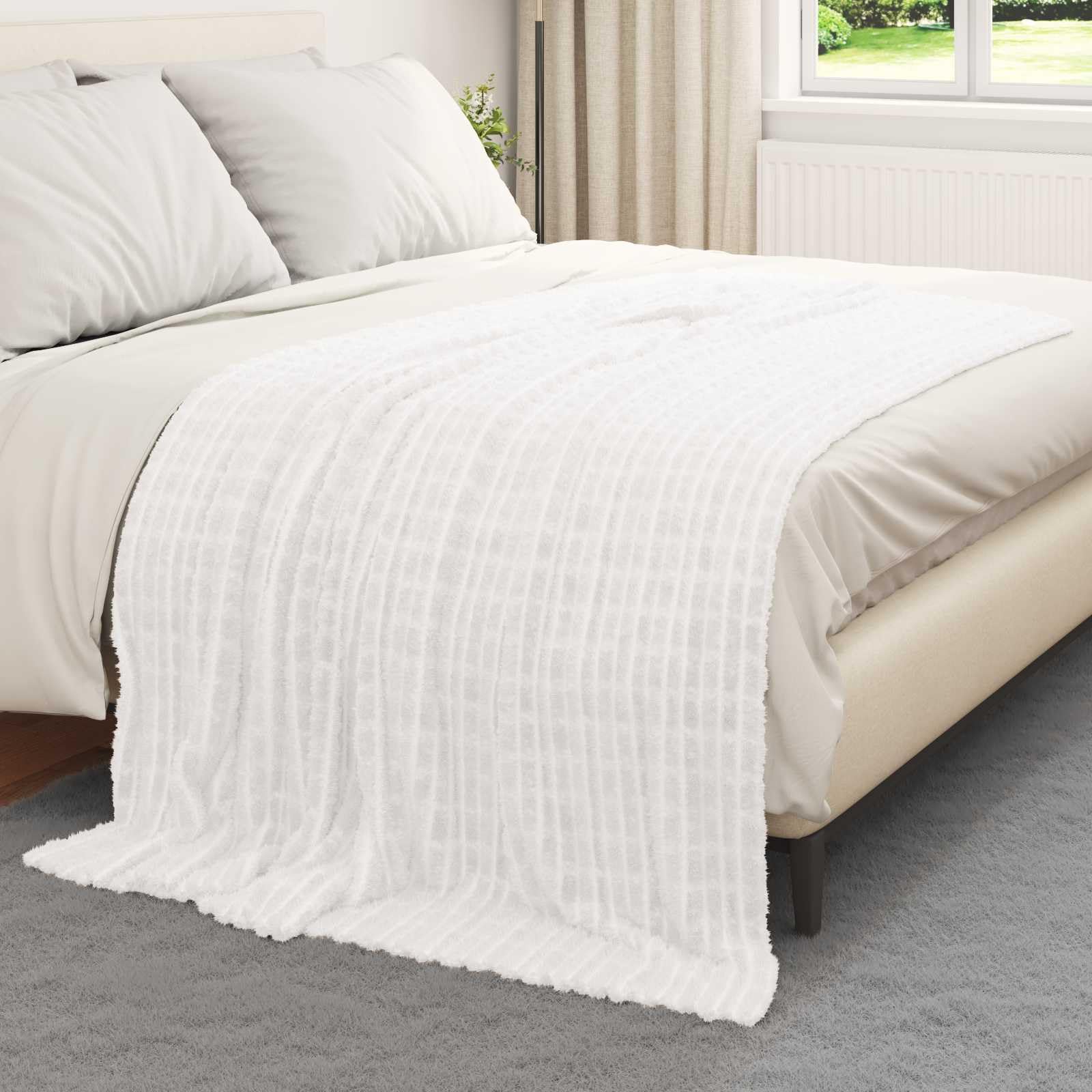 Juego de 6 mantas blancas, 200 x 150 cm, de forro polar, para sofá, cama, dormitorio y salón, colchas ligeras, a cuadros transpirables, versátiles, duraderas, fáciles de limpiar