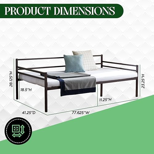 Miniatura 2 de Kings Brand Furniture - Moderno marco de cama de metal tamaño individual con soporte de listones de metal, acabado de bronce