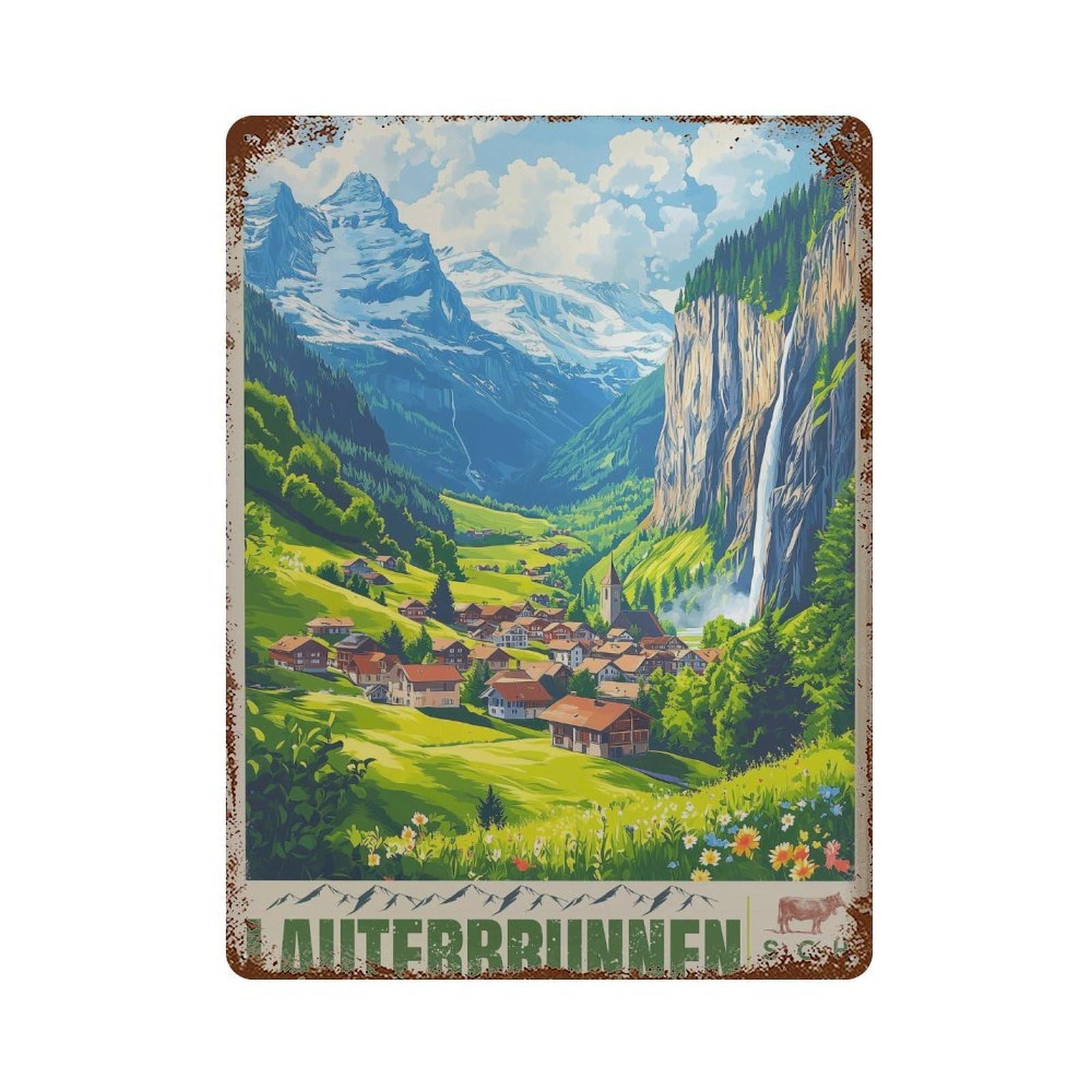 xiaoxiaoshen Lauterbrunnen Switzerland Travel Mountain (2) Wall Decor Art Metal Tin Poster Modern Home Decor Art Home Bar Shop Decorations Vintage Sign 40x30cm