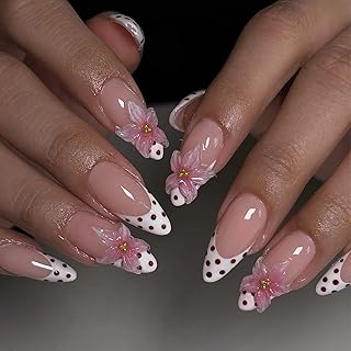 Flower Pattern French False Nails Floral Embossed Design Quick Application for Teachers Salespersons Formal Attire French Tip Nail