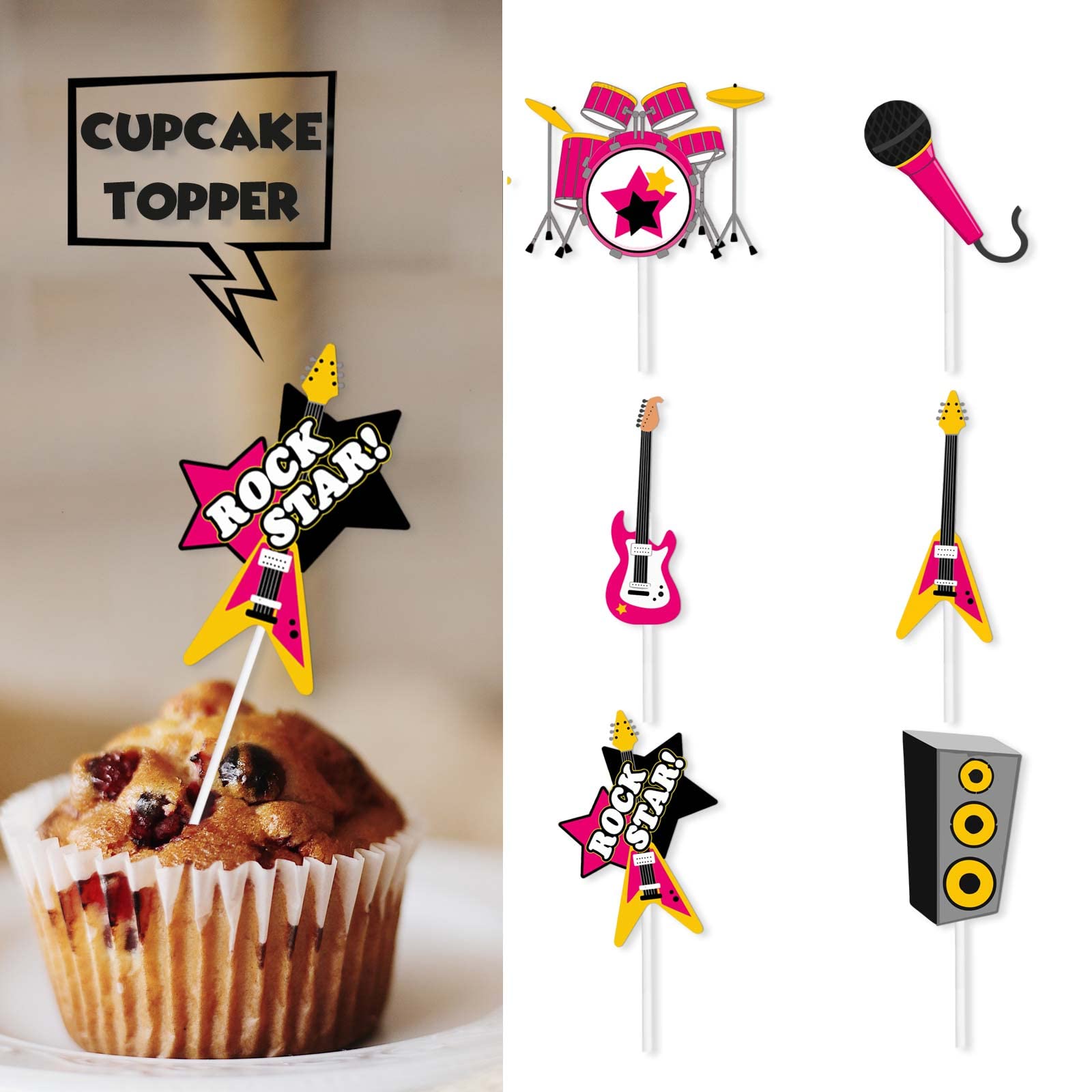 Ice Cream Fruit Dessert Cupcake Toppers - 18 Pack, Colorful Glitter Happy Birthday Sensory Pop Decorations - View #4
