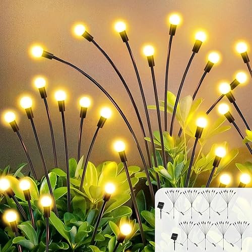 Upgraded 64LED 8-Pack Solar Outdoor Lights, Solar Garden Lights Outdoor Waterproof with 8 Modes, Solar-Powered Starburst Swaying Firefly Lights Outdoor Decor for Yard Patio Pathway Landscape