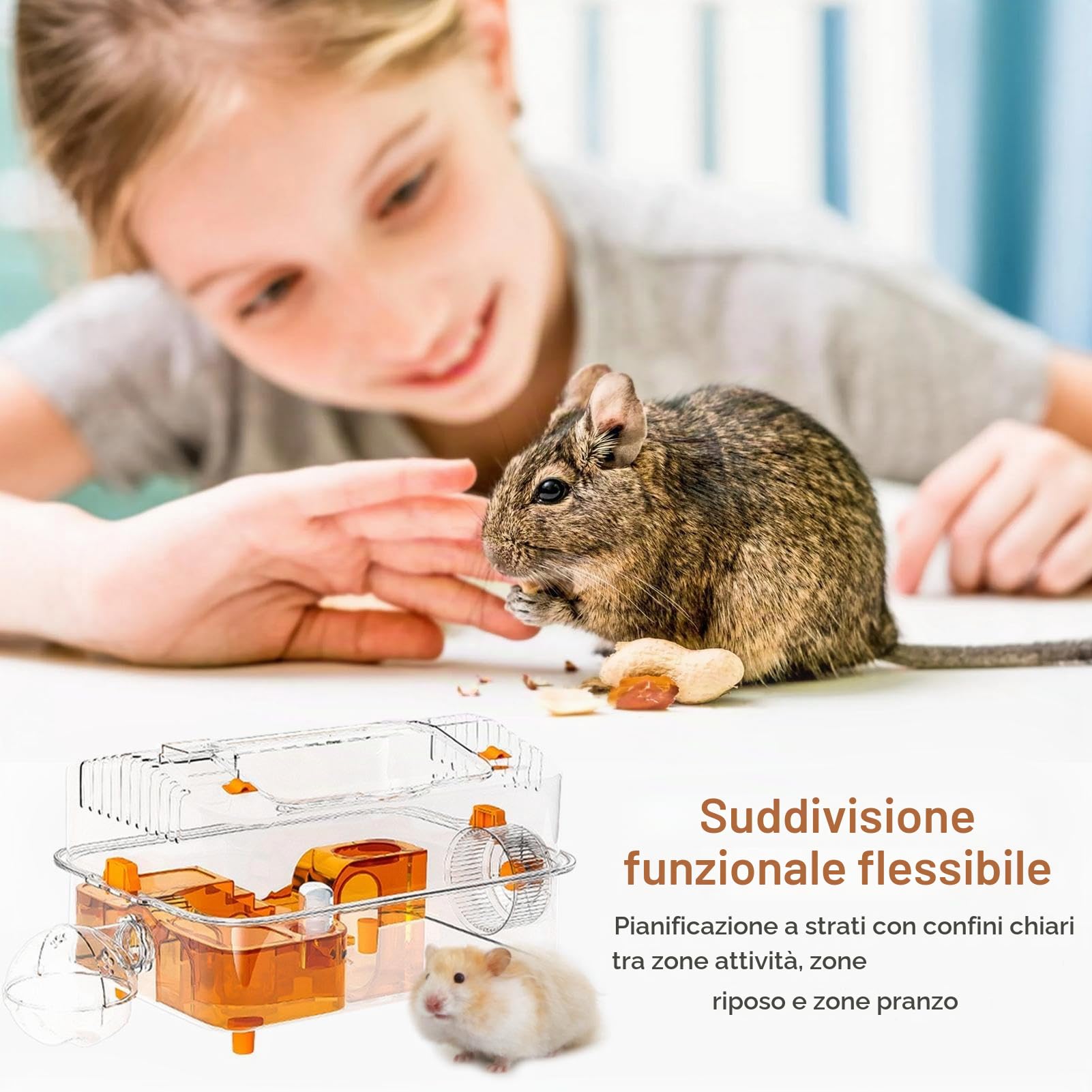 Habitat Del Criceto - 38x26x21cm Animale Nascondi, Gabbia Di Criceto Trasparente, Habitat Trasparente Decorativo Con Distributore E Ruota Per Il Coniglietto Riposare Dormendo Giocando C