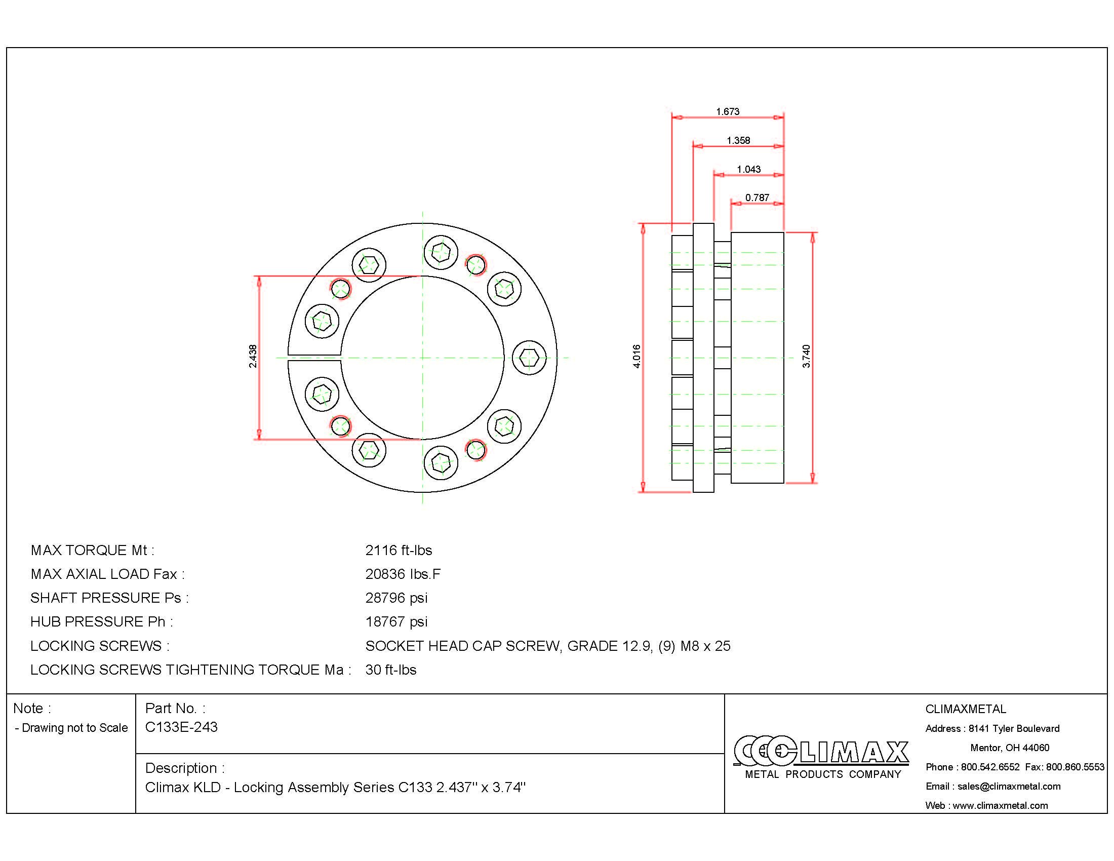 Climax Metals C133E-256 Series 133 Locking Assembly, Steel, 2.56