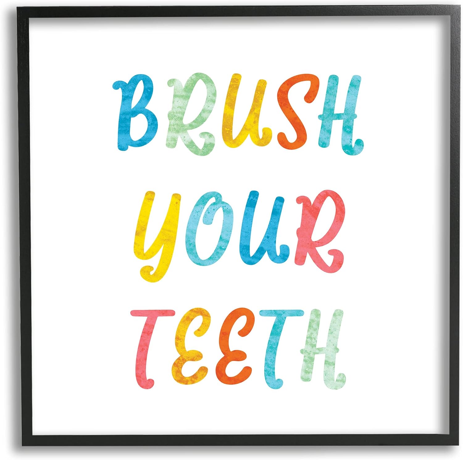 Stupell Industries Brush Your Teeth Dental Hygiene Kids Typography, Designed by Daphne Polselli Black Framed Wall Art, 12 x 12, Multi-Color : Industrial & Scientific