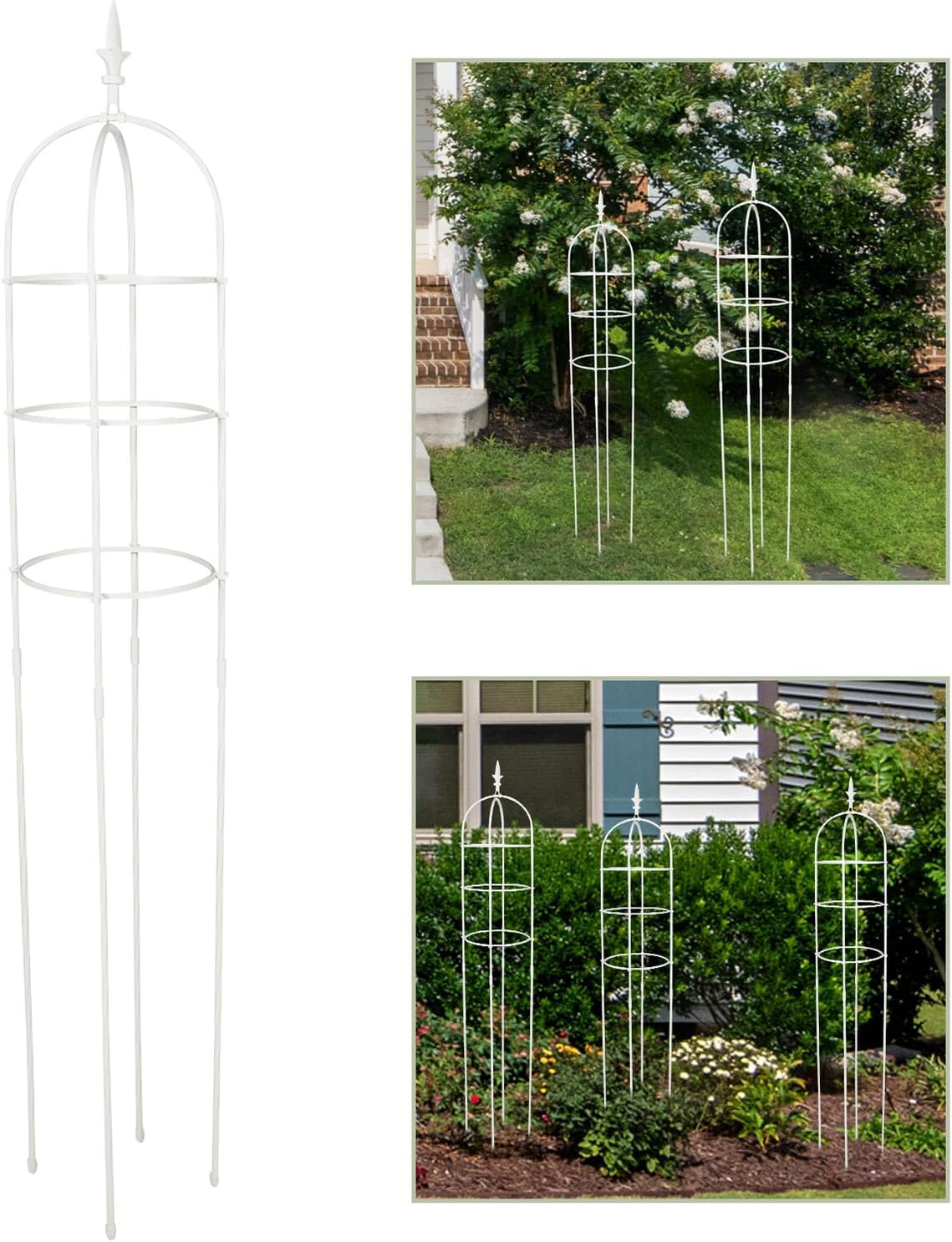 BESTonZON Plant Climbing Frame Trellis for Outdoor Garden Climbing Plants 31cm Diameter X 1.6m High Iron Wire Rack for Balcony Roses and Vines