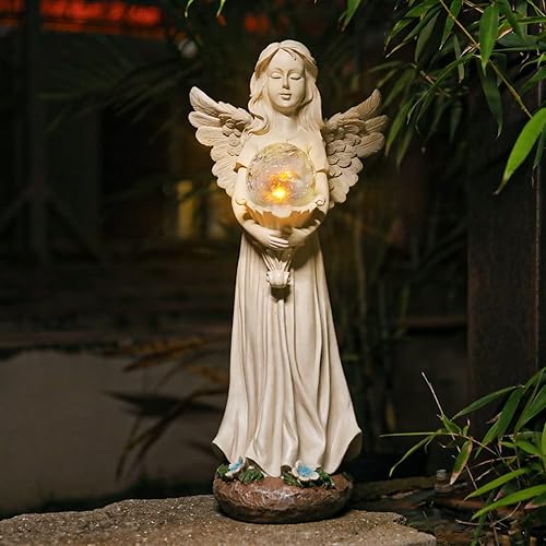Miniatura 6 de Estatua de ángel para jardín, estatua solar de jardín de 16.3 pulgadas, regalos de jardinería para mamá, abuela, adornos de césped, figuras para