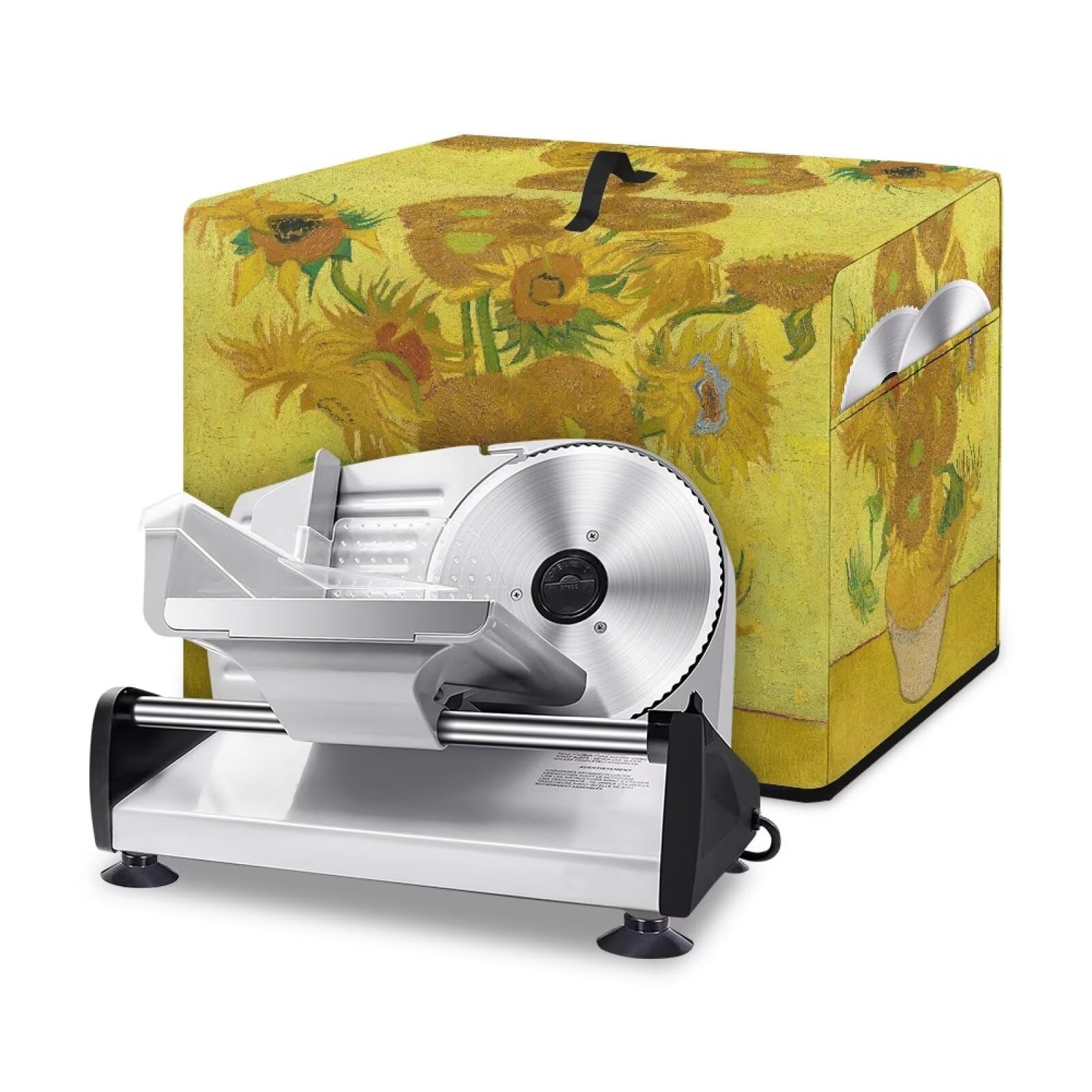 PJHEQOXE Oil Painting Sunflower Food Slicer Cover Electric Food Slicer Cover With Storage Pockets And Top Handle Meat Slicer Cover 16