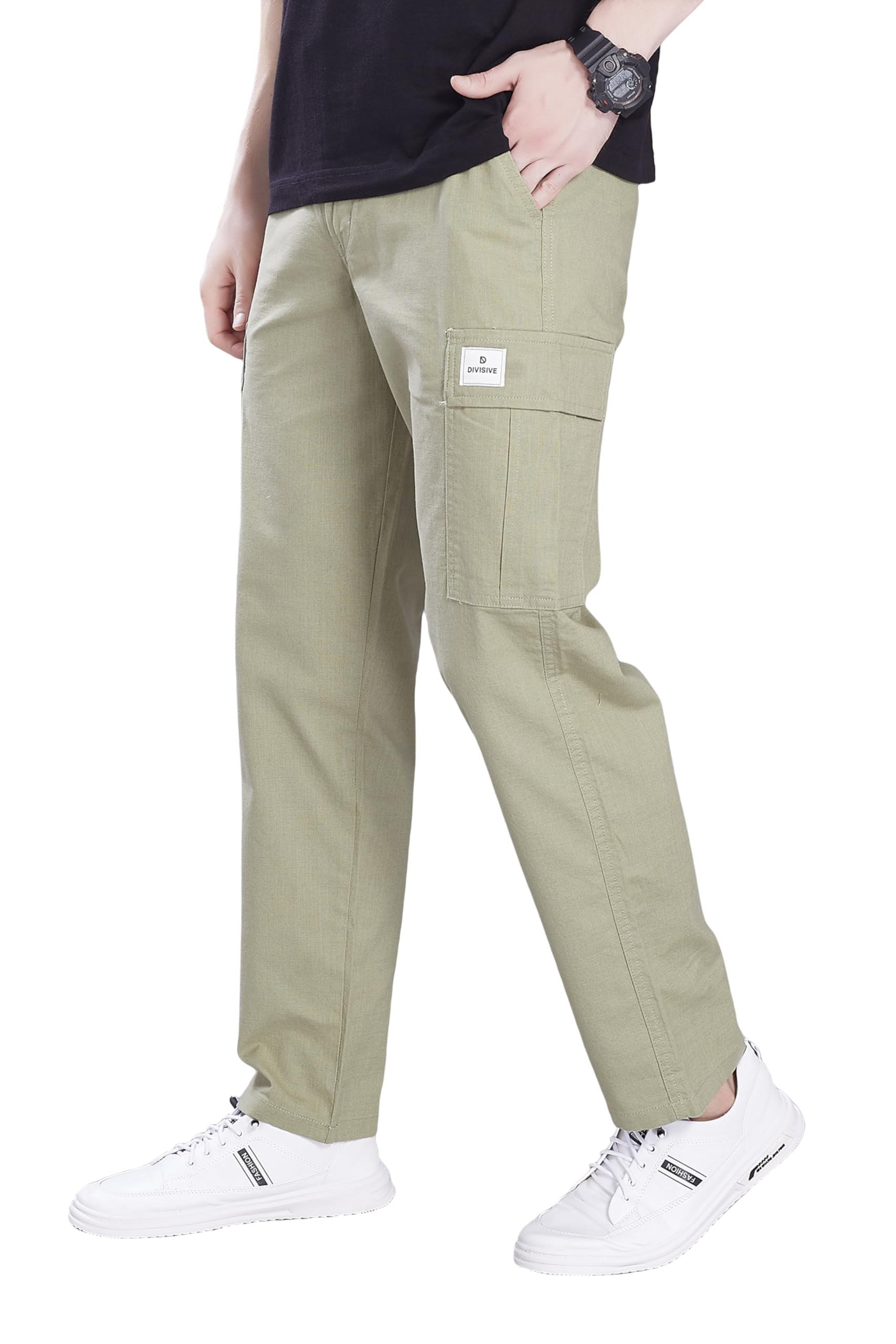 divisive Men's Loose Fit Linen Blend Cotton Cargo Pants-picture-15