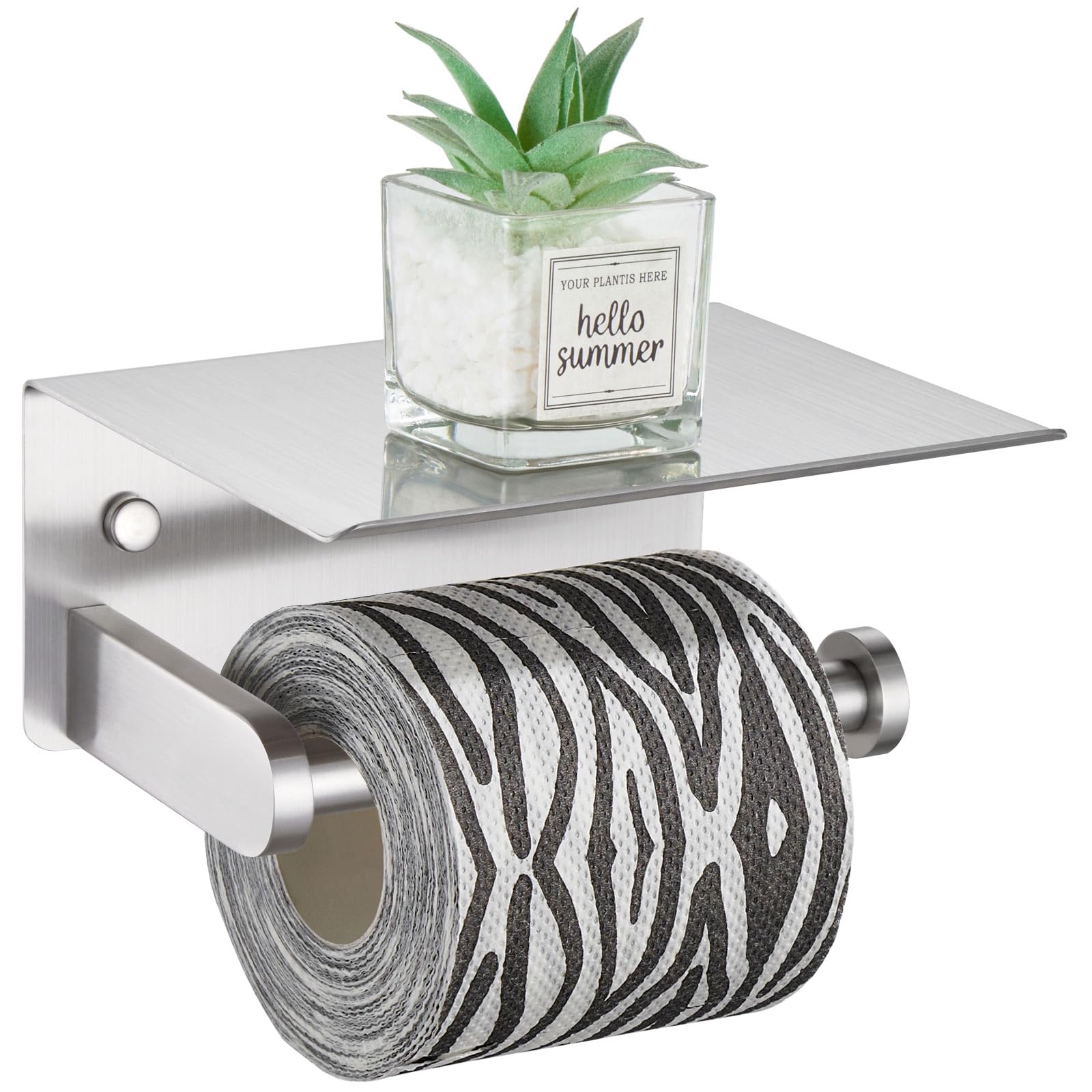 Soporte de papel higiénico de níquel cepillado, soporte de rollo de papel higiénico de acero inoxidable SUS 304 con estante, montado en la pared