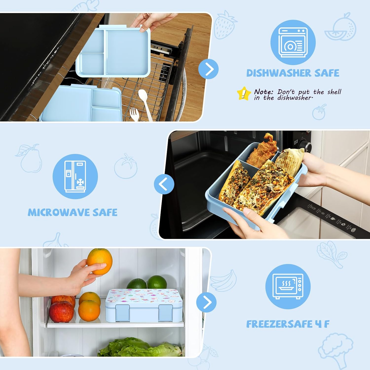 Girls Backpack with Bento Lunch Box Set, Kawaii Bunny School Backpack for Girls with Leak-proof Lunch Containers Lunch Bag Pencil Case for Kindergarten Elementary Preschool School Blue - Image 7