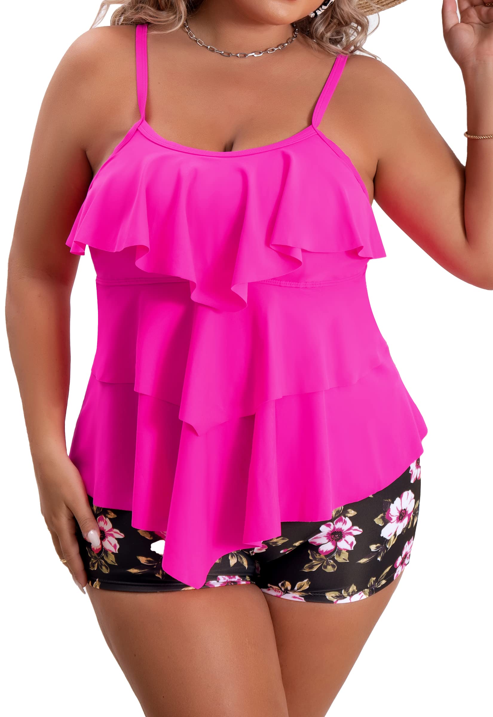 B2prity Women Plus Size Tankini Swimsuits Tummy Control 2 Piece Bathing