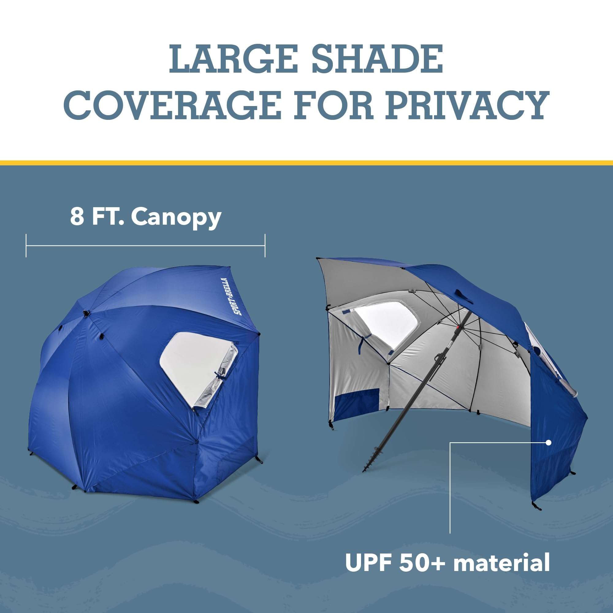 Sport-Brella Premiere UPF 50+ Umbrella Shelter for Sun and Rain Protection (8-Foot), Premiere Blue