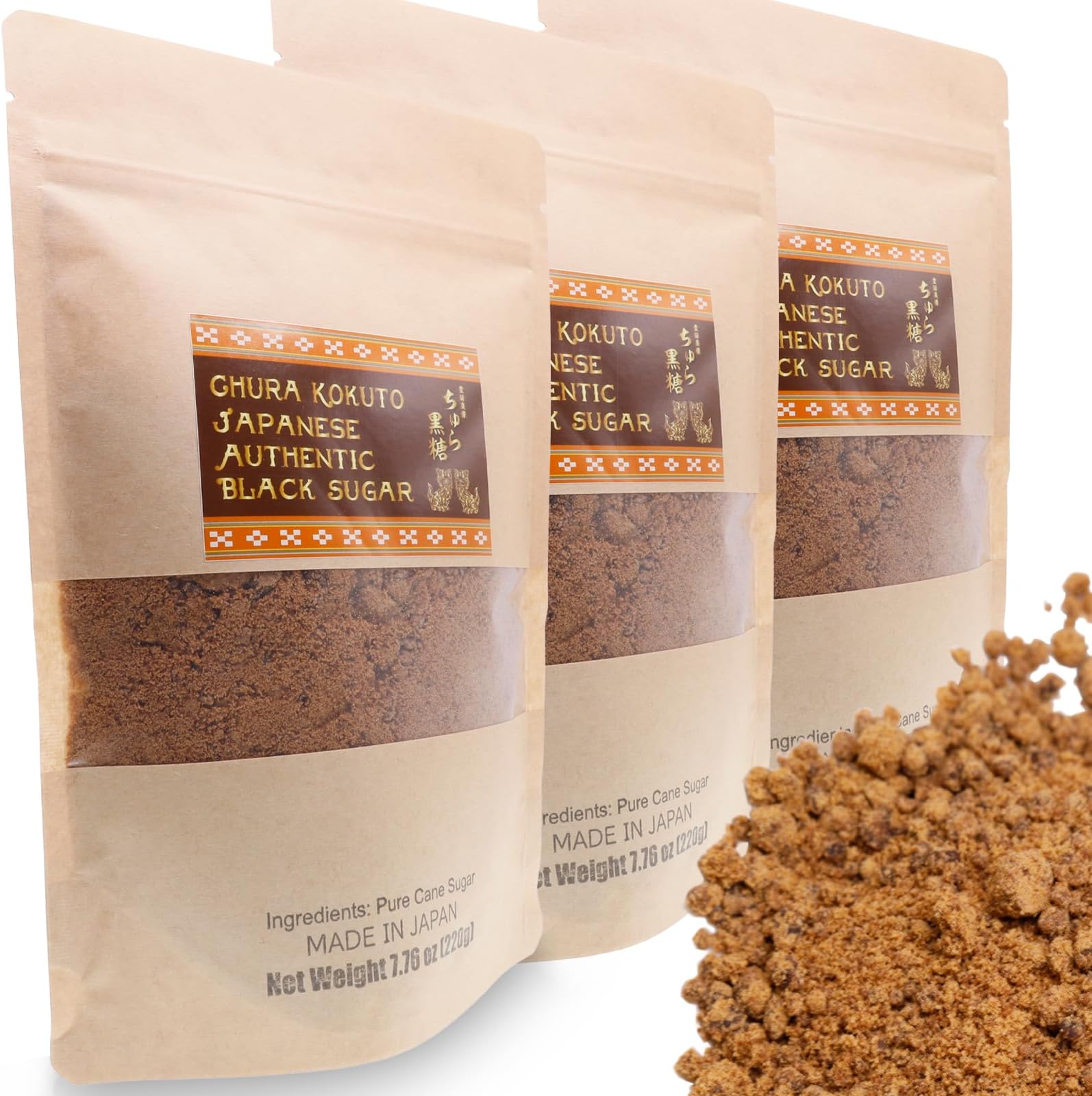 Chura Kokuto Black Sugar(Brown Sugar) Powder from OKINAWA - 3-Pack, Pure Additive-Free Sweetener for Health-Conscious Cooking and Authentic Japanese Dishes