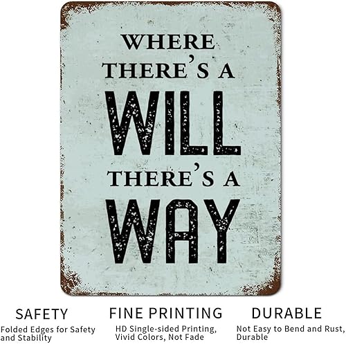 Miniatura 3 de Letreros de metal vintage elegantes de 12 x 16 pulgadas, con citas positivas de «Where There's a Will There's a Way», de aluminio, con citas