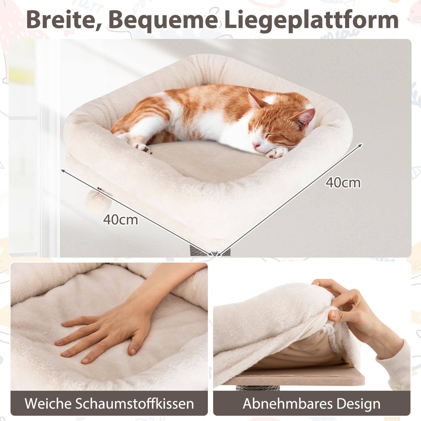 COSTWAY Kratzbaum groß, 151 cm, Katzenbaum mit Plattformen, Katzenhöhle, Kratzpfosten, Ball & abnehmbaren Matten, Katzenkratzbaum Katze, Katzenturm Kletterbaum, Grau