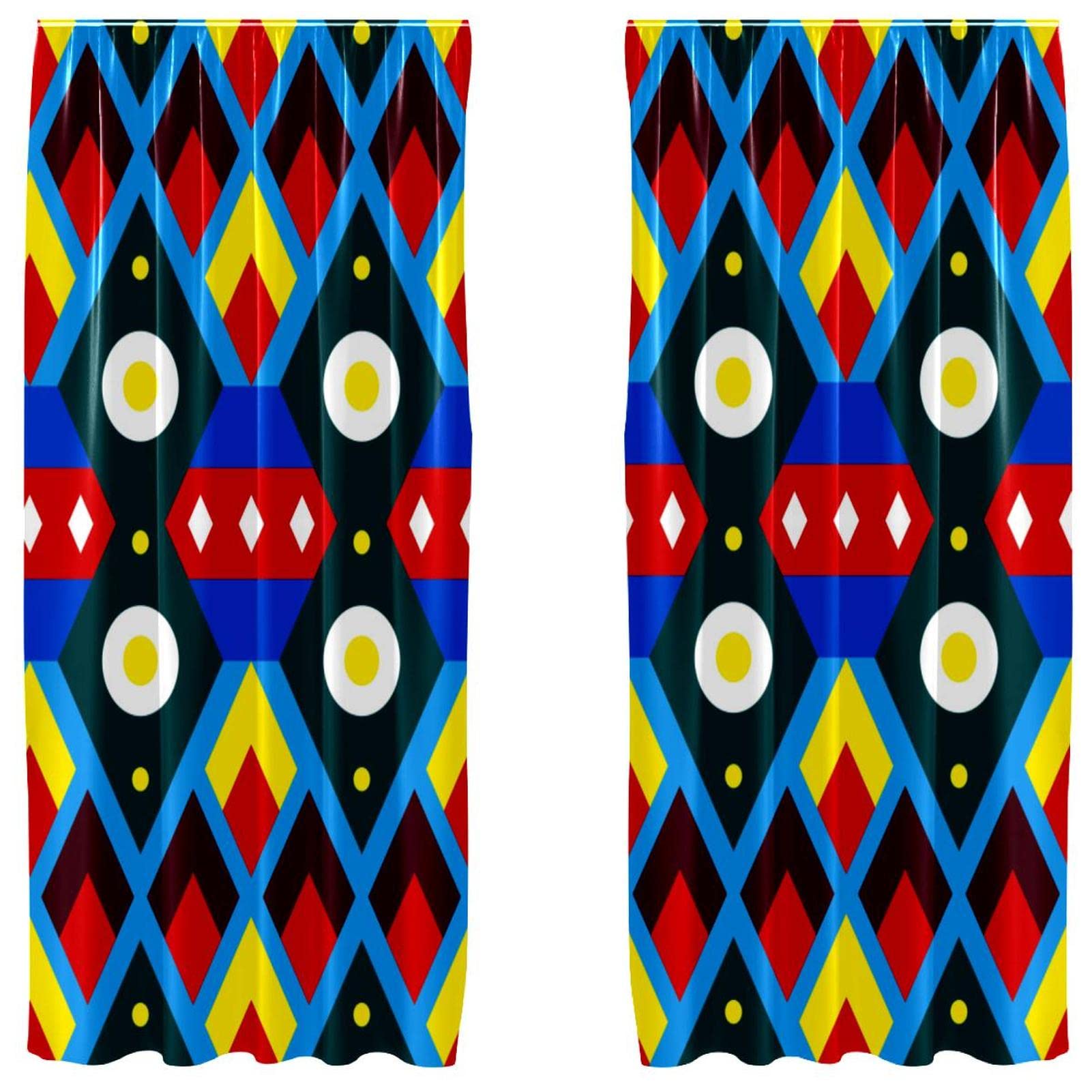 Habillage de fenêtre pour salon et chambre avec motifs géométriques bleus