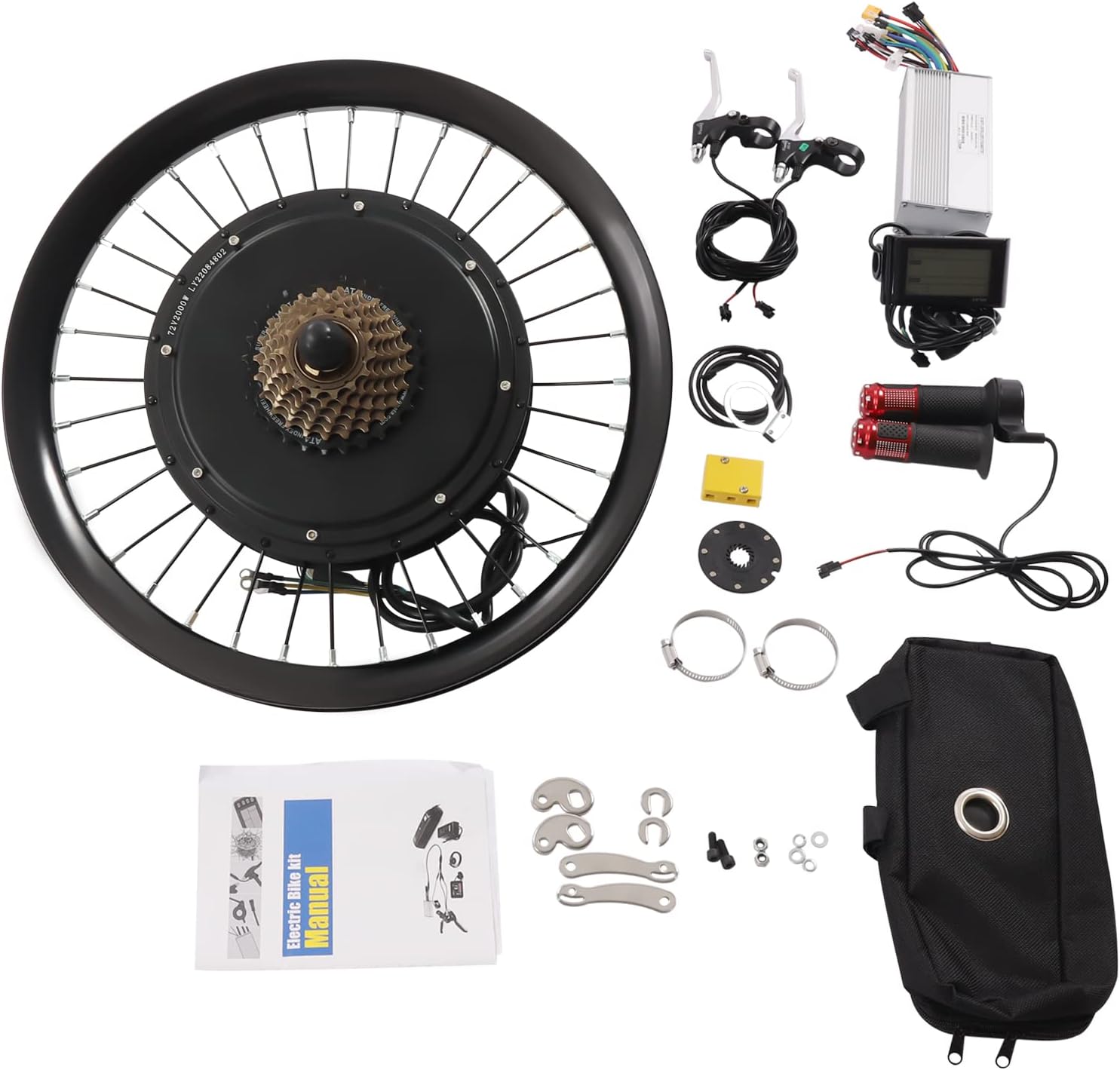 72V 2000W Electric Bicycle Rear Wheel Conversion Kit E-Bike 9 Speed Motor Kit with Mutifunction Display High Speed Brushless Gearless Hub Motor Kit