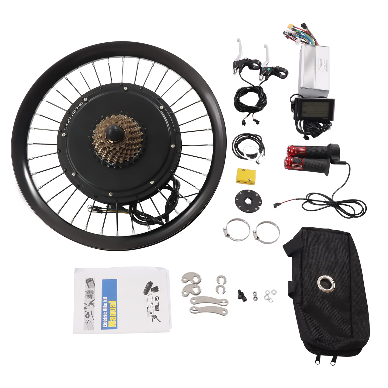 Ebike Conversion Kit, 72V 2000W Electric Bike Kit, 20" Rear Wheel Hub Motor 9-Gear Speeds E-Bike Conversion Kit with Mutifunction LCD Display
