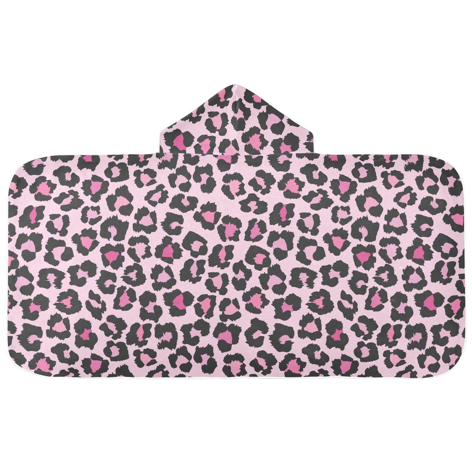 susiyo Kids Hooded Bath Towel Pink Leopard Beach Towel for Kids 23.5 x 50 Inch Microfiber Soft Absorbent Quick Dry Bath Swim Pool Towel Wrap Poncho Bathrobe with Hood for Kids Toddler