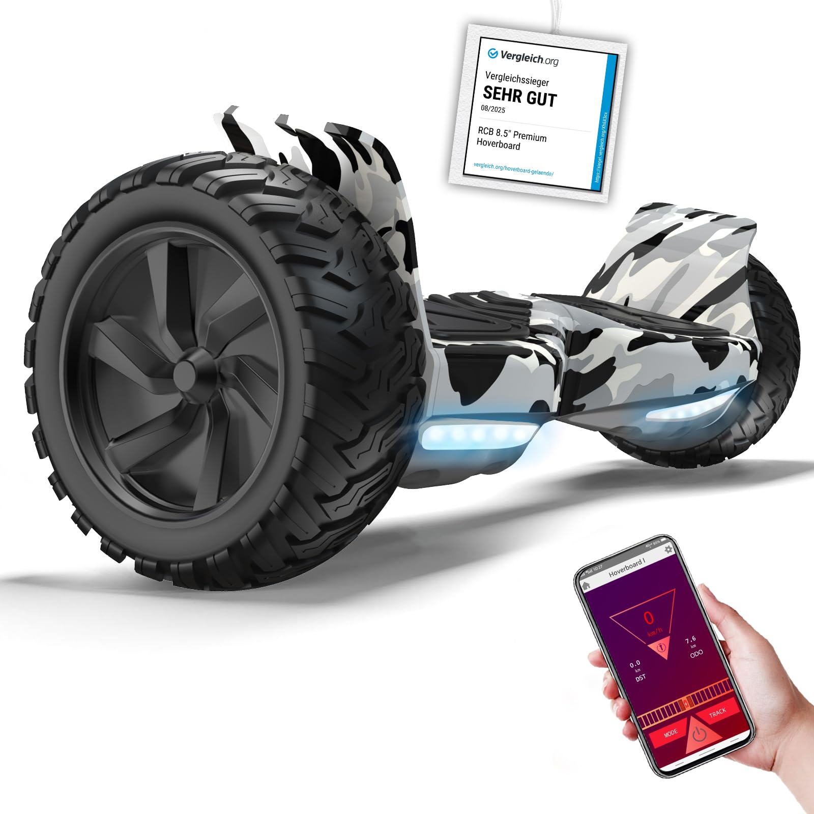 RCB Hoverboard 8.5" all terrain hoverboards, APP control function, integrated LED Bluetooth with powerful motor, electric skateboard self balance scooter, gift for Kids and Adults
