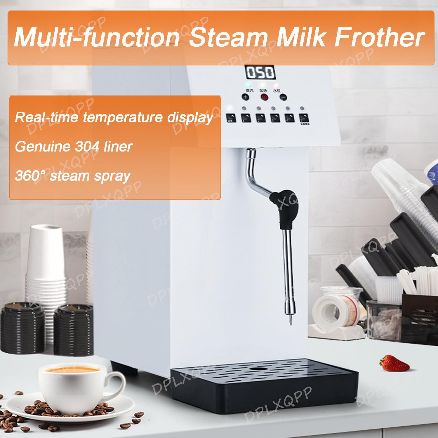 Máquina espumadora de leche a vapor comercial, potencia de 2500 W con 5 ajustes de temperatura y calentamiento rápido de 2 minutos, tanque de 6 litros para cafeterías y tiendas de té Boba