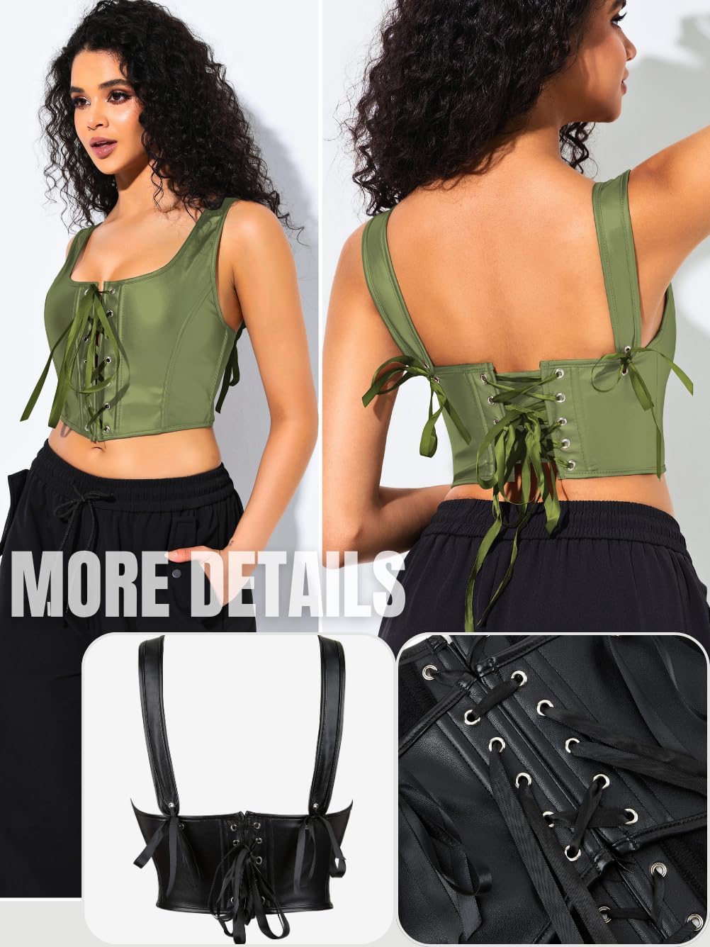 Renaissance Corsets Leather, Lace Up Overbust, S-6XL Sexy Tops - Image 3