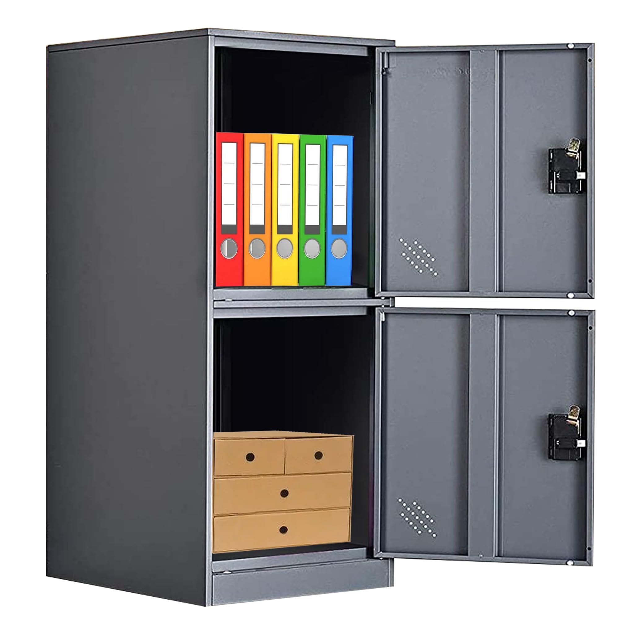 MECOLOR Gray Storage Cabinet Locker with Padlock Latch, Small Vertical Office Filing Cabinet with 2 Doors, Metal Storage Locker for Bedroom, Storage Cabinet for Livingroom, Gym (grey, G2V)