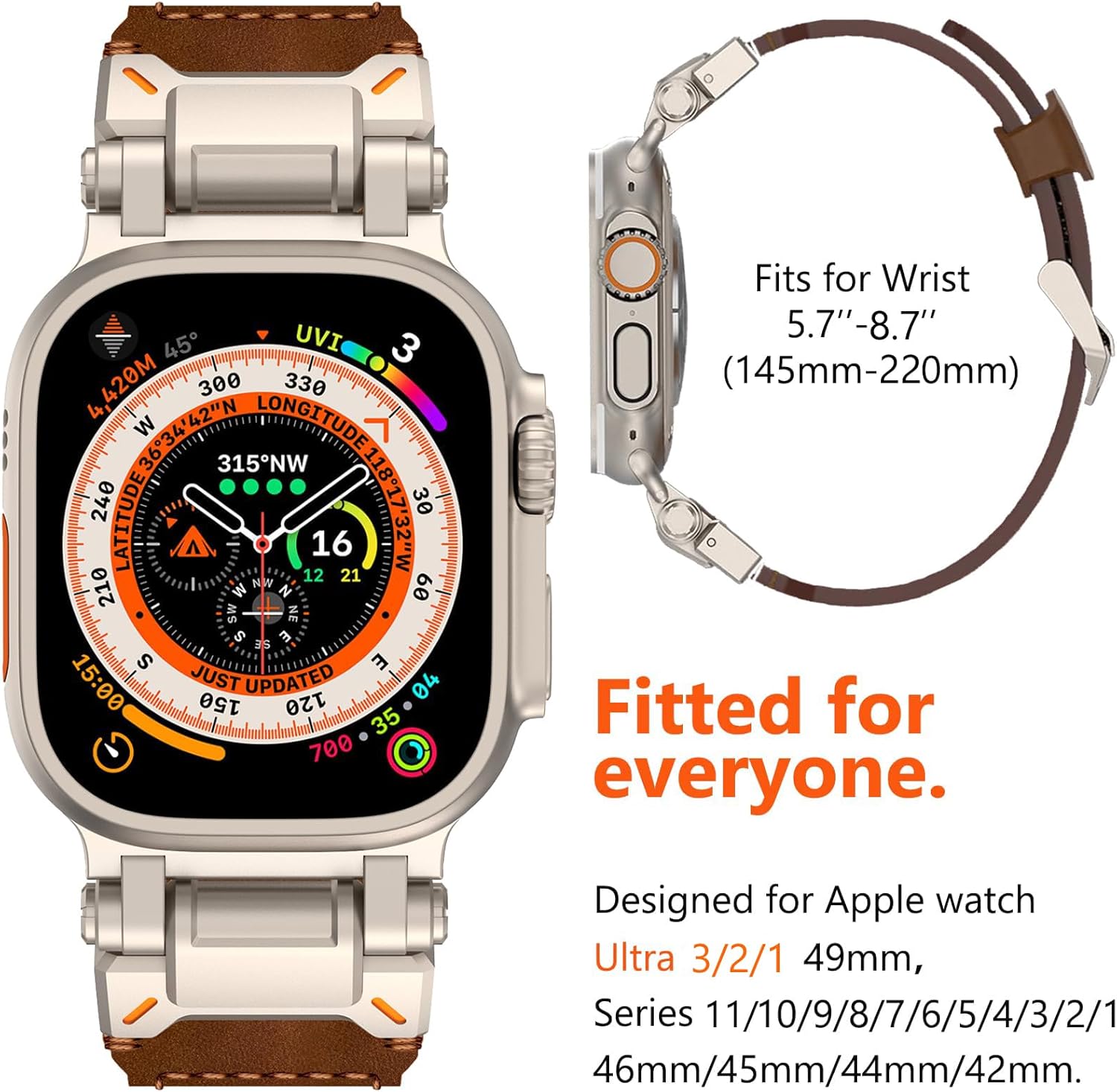 WINGLE Leather Bands for Apple Watch Band Ultra 3/2/1 Band Ultra 49mm Series 11 10 46mm 45mm 44mm 42mm SE 3/2/1 9 8 7 6 5 4 3 2 1 Men, Genuine Leather Rugged Metal Connector Apple iWatch Sport Bands