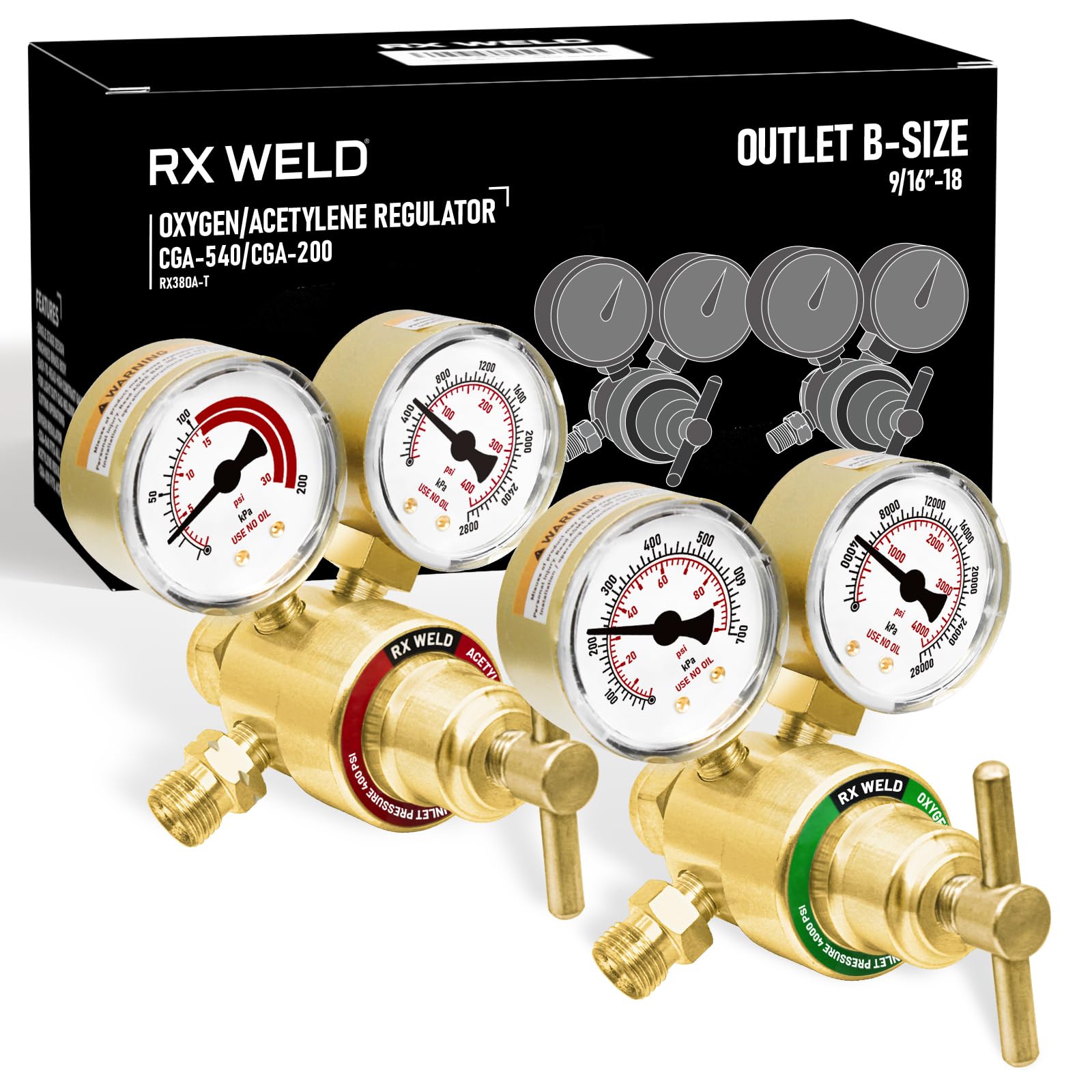 Photo 1 of **View Clerk Notes**RX WELD Oxy Acetylene Regulator Set, B-Size 9/16"-18 Outlet, CGA-540/200