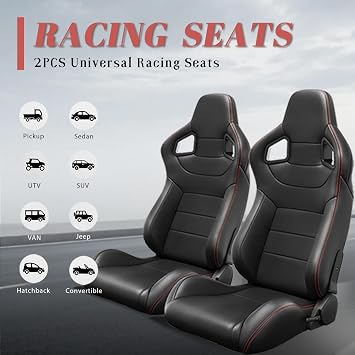 1Pair Racing Seats Adjustable Bucket Seats PVC Sport Car Seats w Sliders