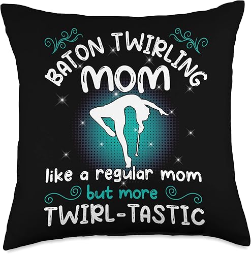 Cool majorette baton twirling gifts Like a Regular mom but More Twirl-Tastic-Baton Twirler Throw Pillow, 18x18, Multicolor
