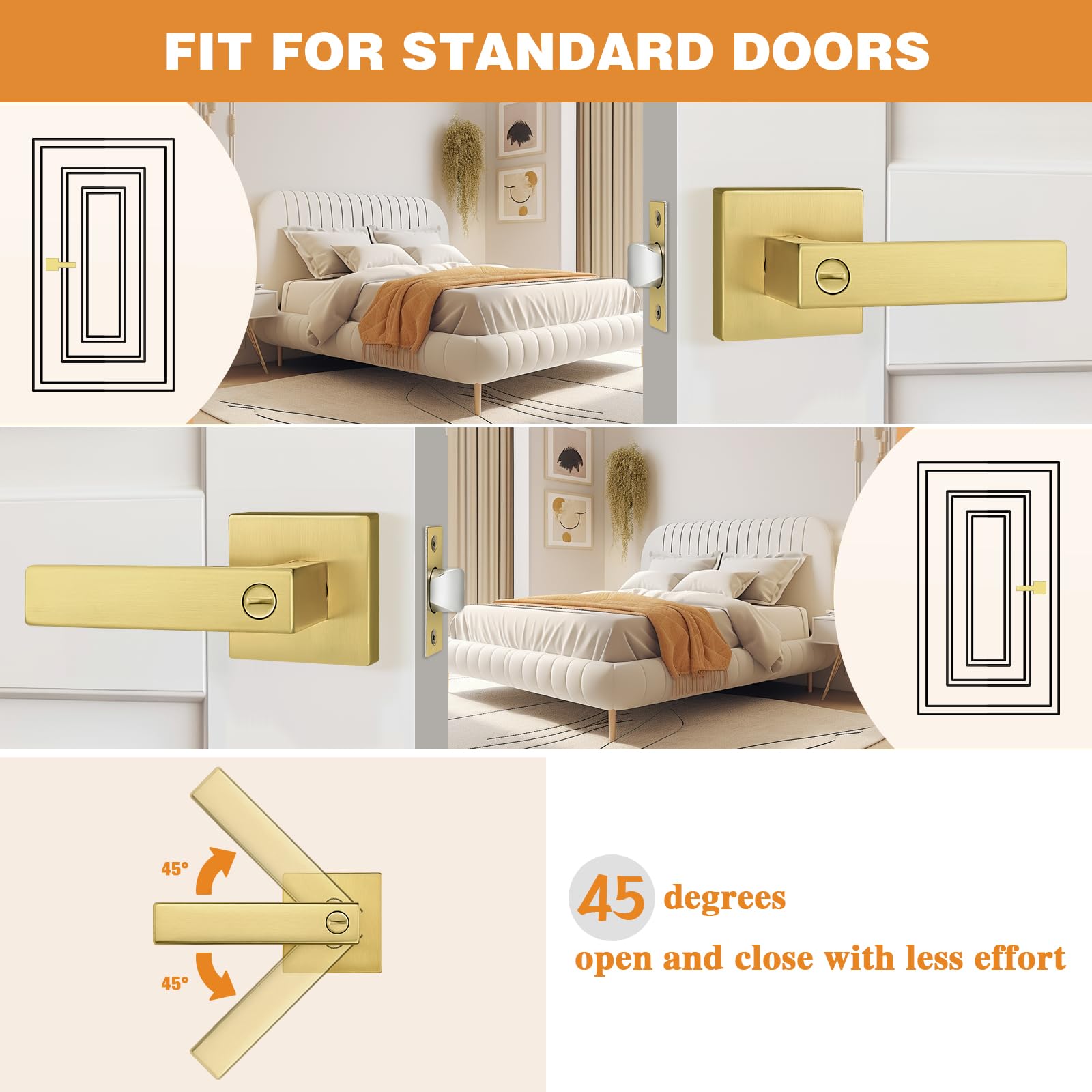 Probrico Gold Door Handles - 6 Pack, Lock Included -4 Probrico Gold Door Handles - 6 Pack, Lock Included -4