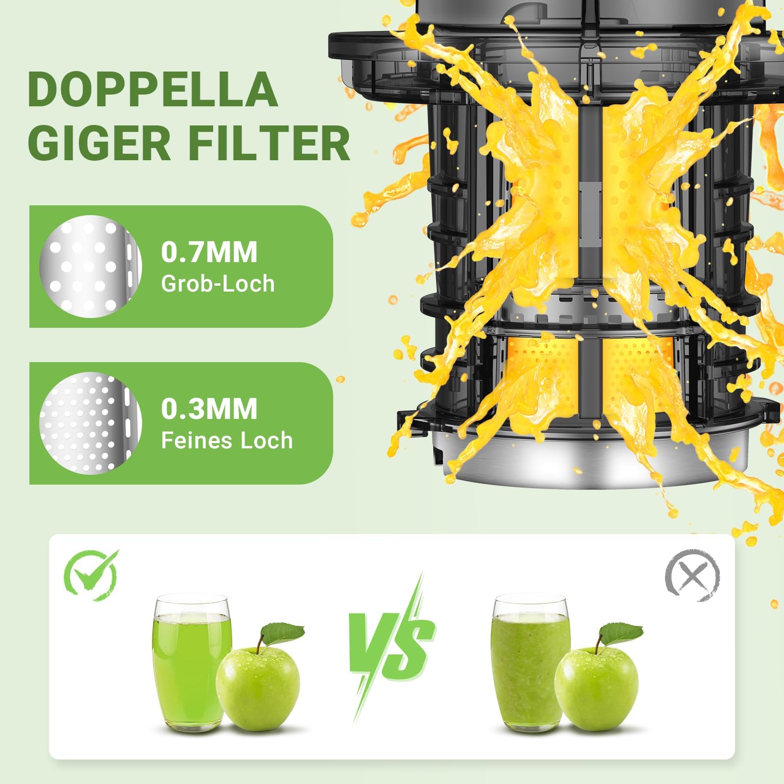 AMZCHEF Extracteur De Jus Pour Fruits Entiers 80MM - Centrifugeuse Sans BPA 200W Avec Tarière Améliorée, Filtre Double Couche, Moteur Silencieux - Gris