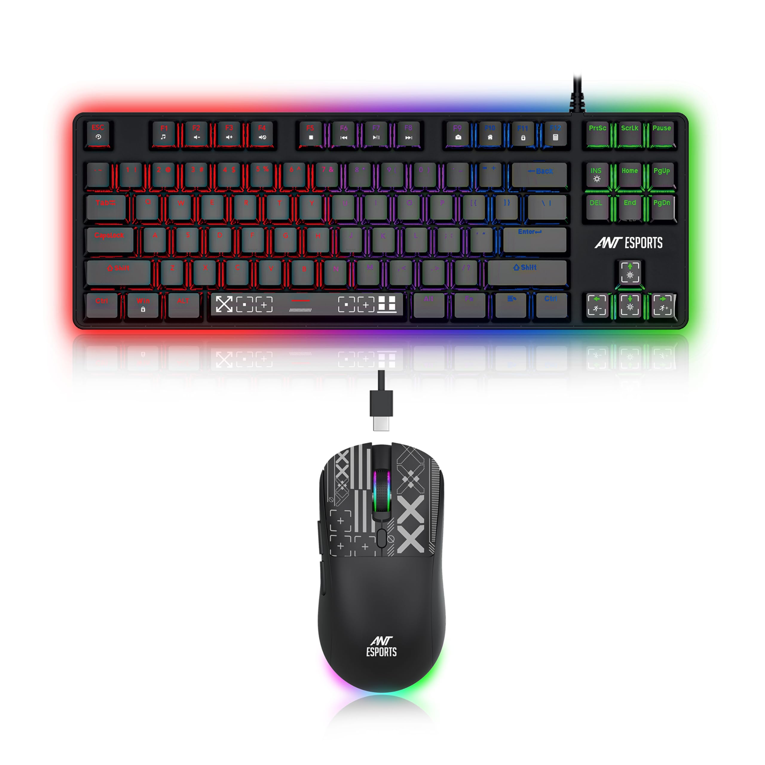 Ant Esports Thunder20 Wired Mechanical Gaming Keyboard and Mouse Combo | TKL Keyboard Rainbow Backlight 26Anti-Ghosting Keys, 6-Button 3600DPI Mouse | USB | PC/Laptop Compatible_ Red Switch_ Black-image-16