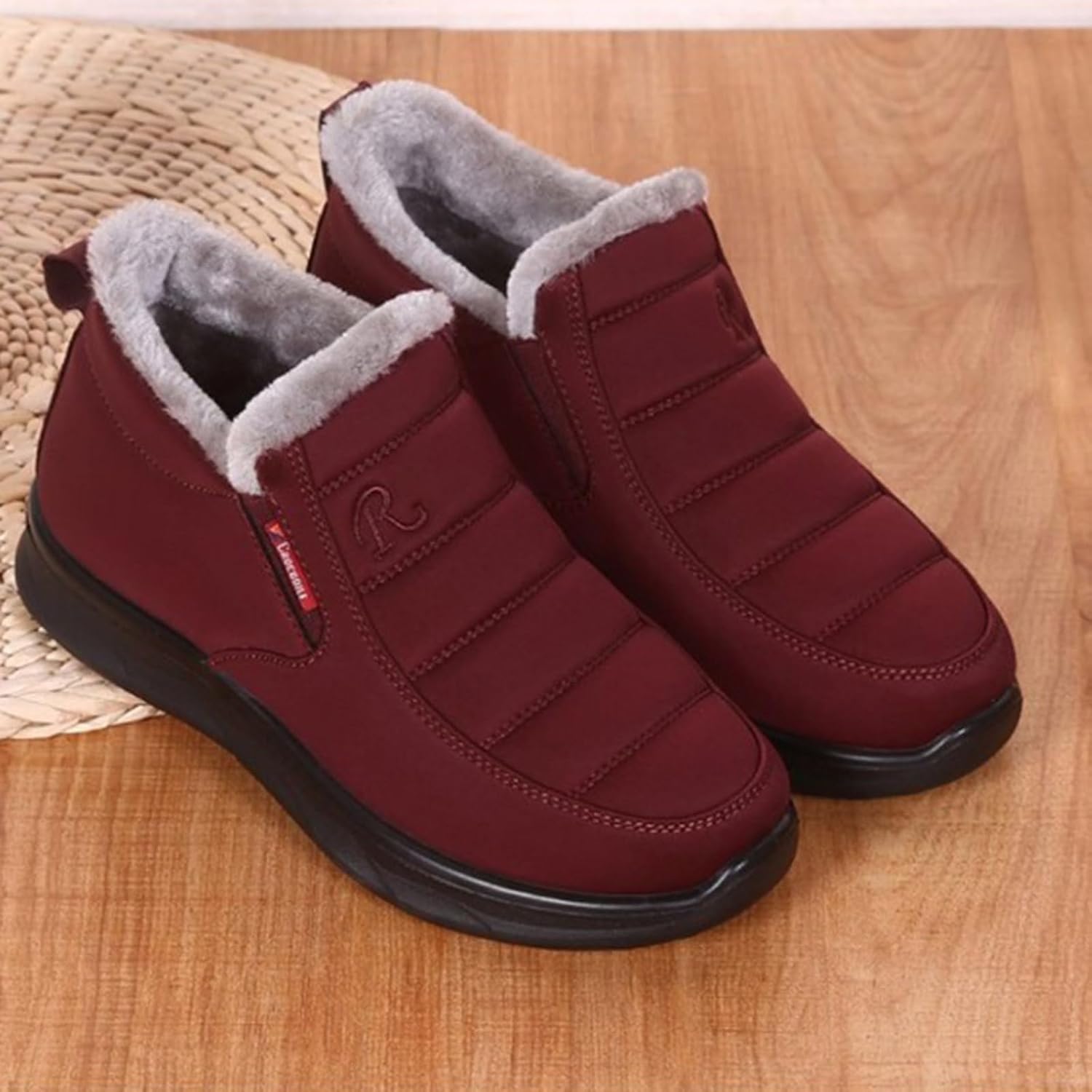 Women Ankle Snow Boots Platforms Furry Lined Winter Warm Booties Leather Cloth Chunky Heels Round Toe Waterproof Arch Support Lightweight Soft Outdoor Slip On Hiking Sneakers Non Slip Walking Shoes