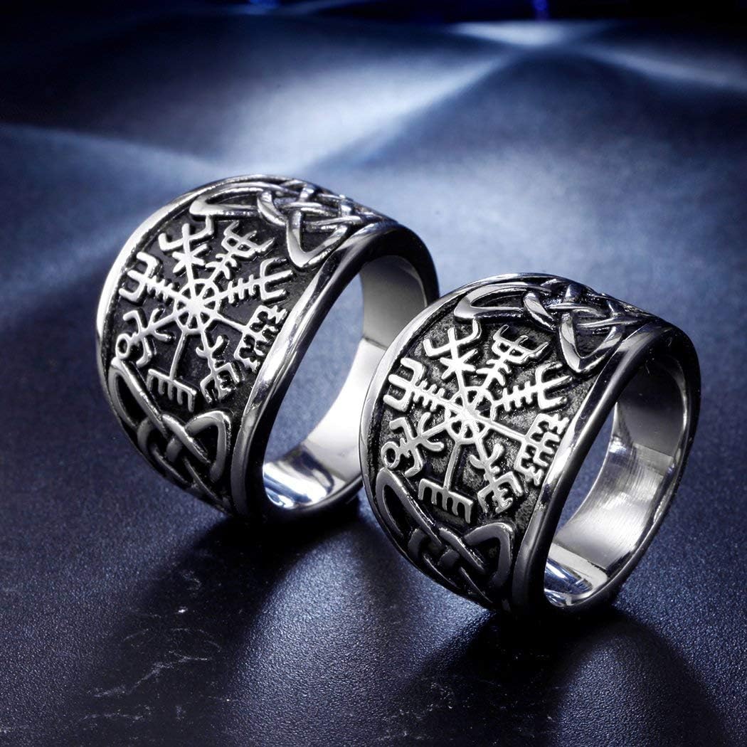 Stainless Steel Viking Runic Compass Vegivisir Ring for Men Women, Norse Pagan Jewelry Ring - Image 3