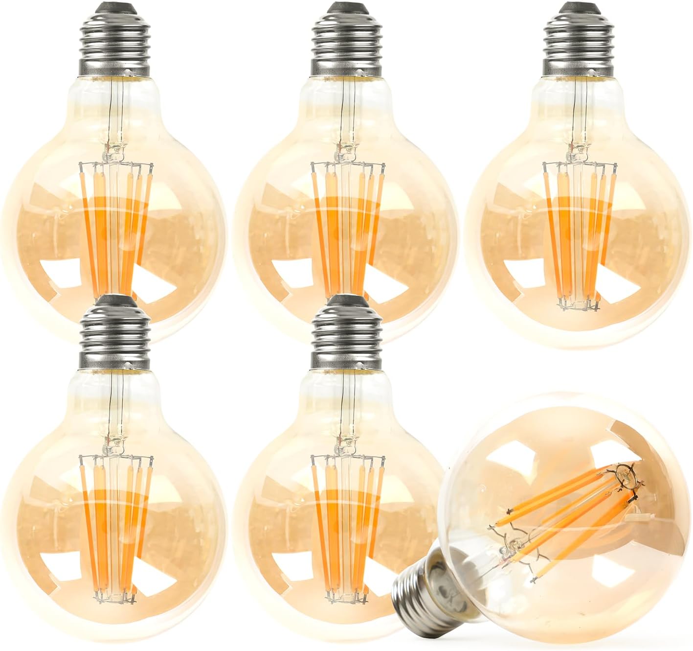 Vintage Edison Light Bulbs,6 Pack 6W E27 LED Filament Light Bulb, Retro Antique Style Amber Glass Screw Lamp,2700K Not-Dimmable Incandescent Equivalent Amber Warm Light for Decoration(6 Pack)