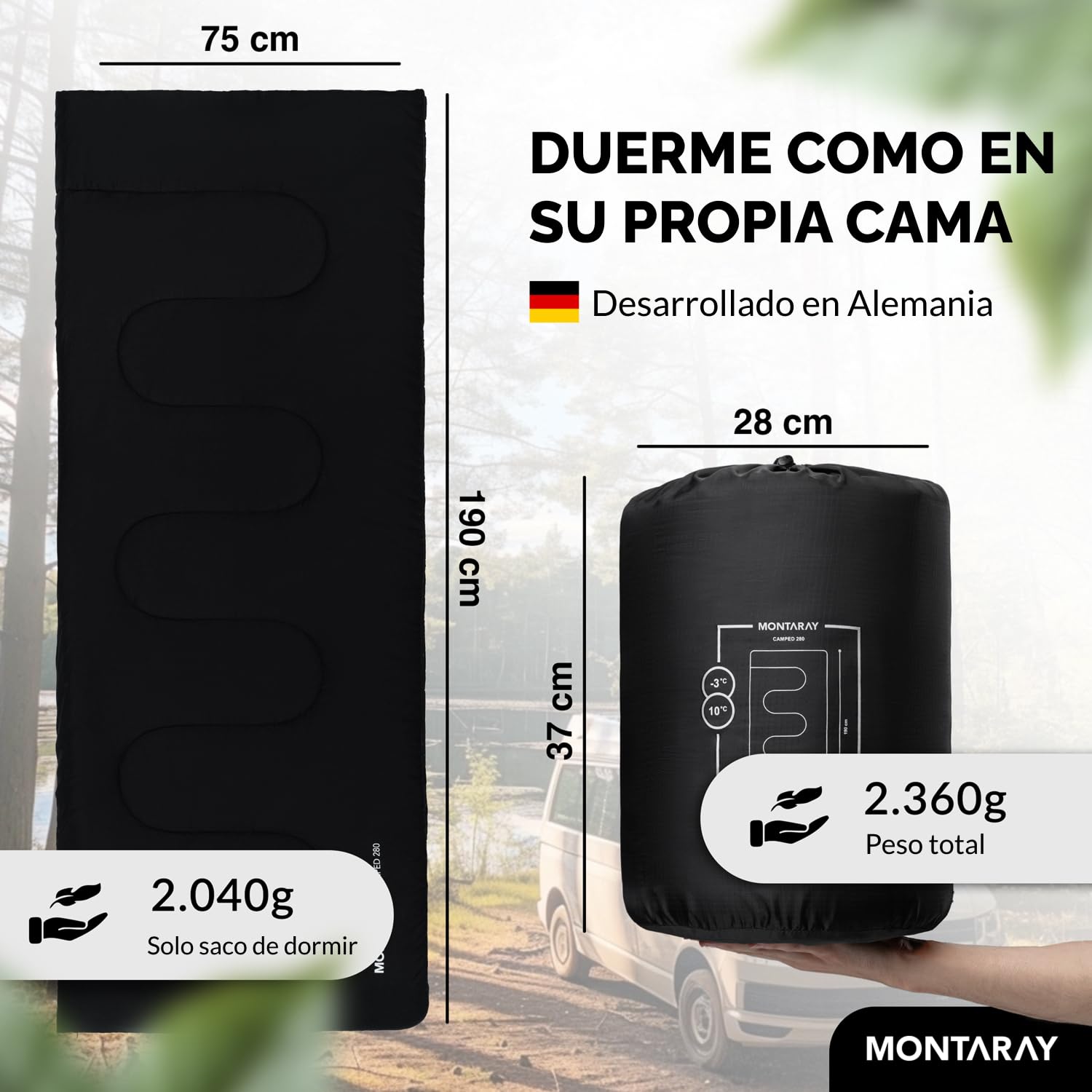 Saco de dormir de 100 % algodón hasta -3 °C, incluye cojín, saco de dormir de invierno para exterior y verano [280 g/m²] para 3 – 4 estaciones (75 x 190 cm) – Saco de dormir para cabañas