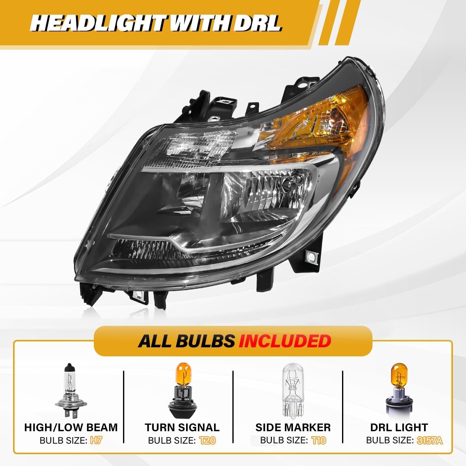 6 Pins Headlight Assembly W/DRL Compatible with Dodge RAM Promaster 1500 2500 3500 2014-2022, Halogen Headlamp Replacement W/Bulbs, Chrome Housing, 68154589AK CH2502291 Left Driver Side