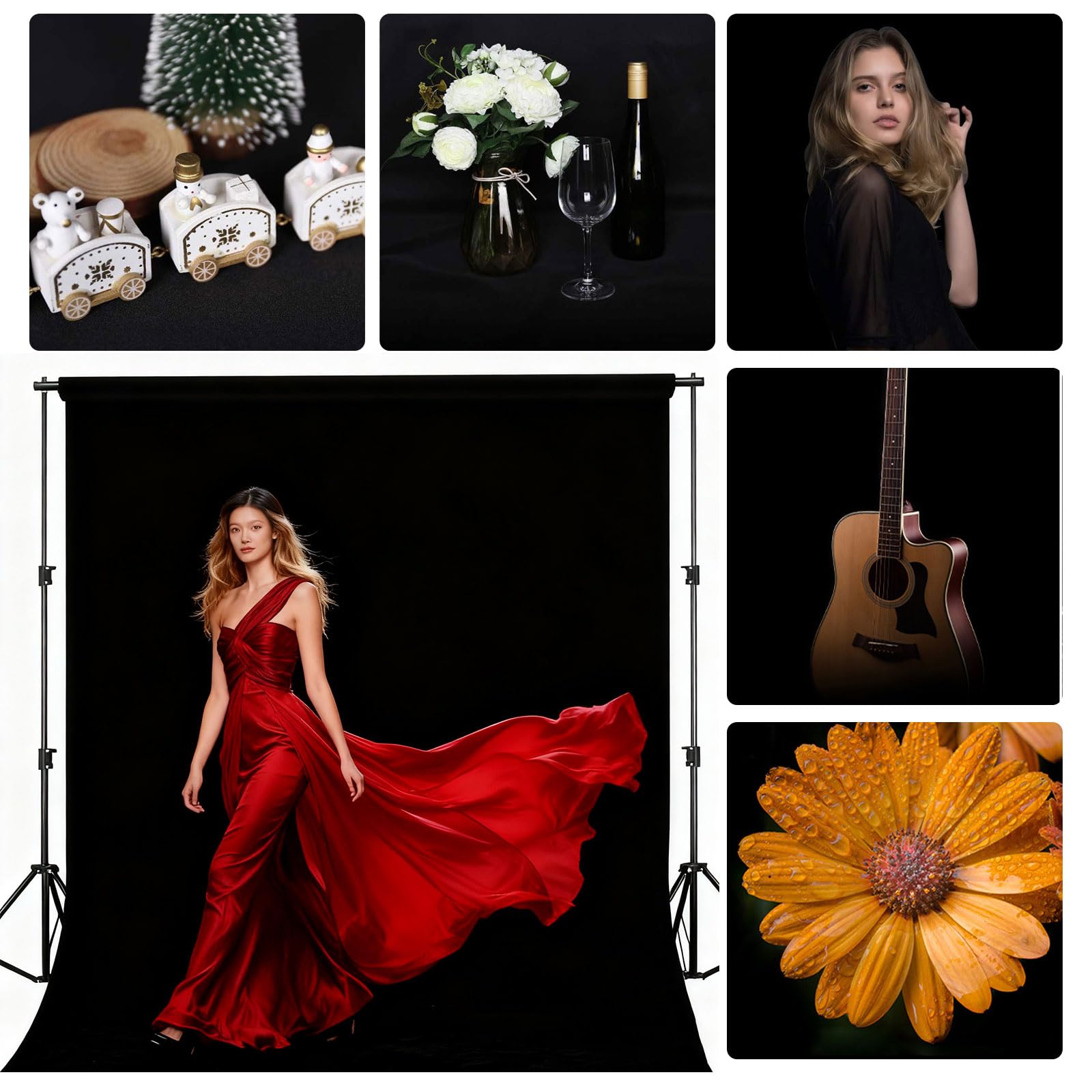 Sfondo fotografico nero, 3 x 6 m, grande sfondo fotografico pieghevole, in poliestere, lavabile, per fotografia, video, fotografia di moda, matrimoni, feste e compleanni