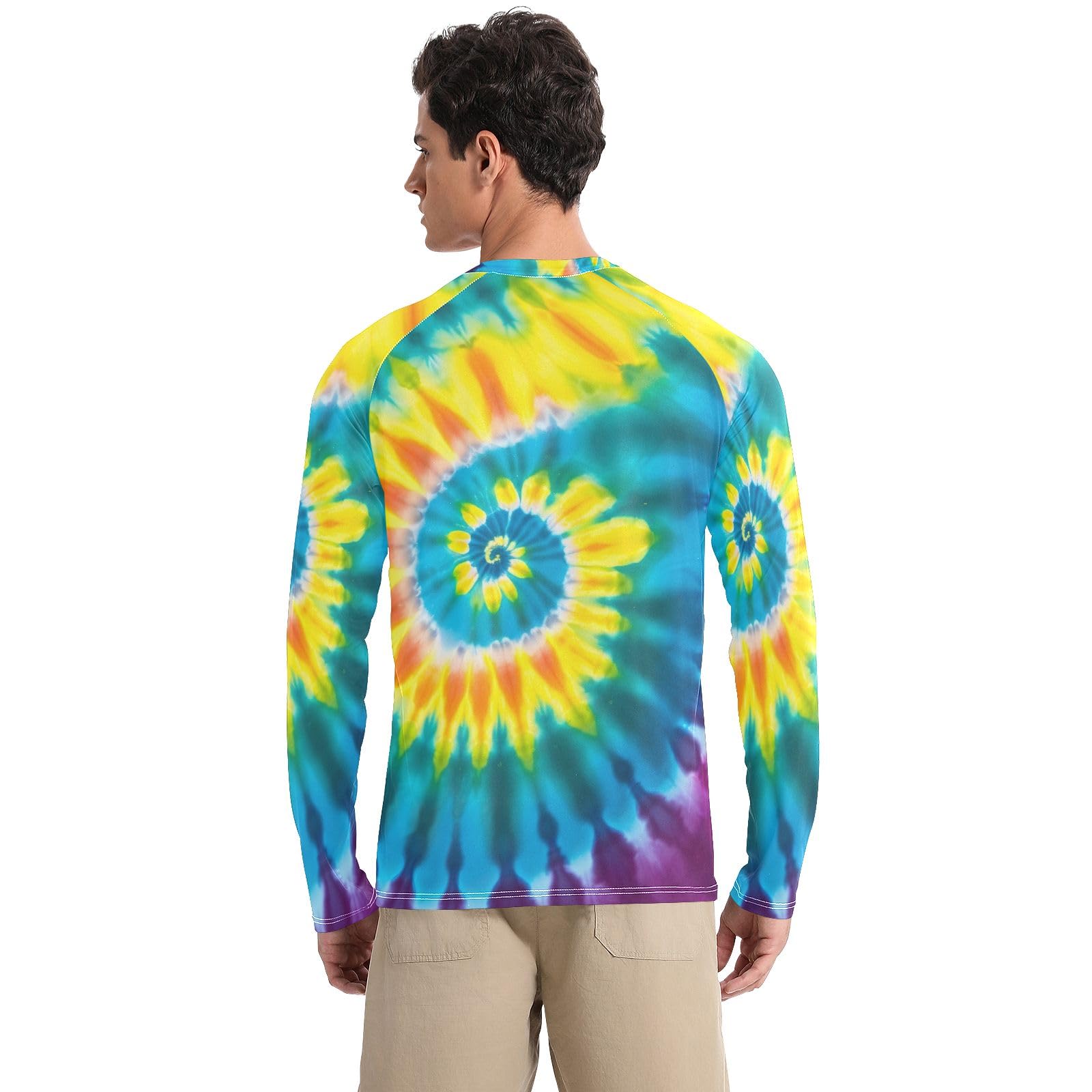 Mens UPF 50+ Sun Protection Mens Rash Guard Long Sleeve Rash Guard for Men Quick Dry Athletic Workout Tshirts, Colorful Swirl Tie Dye, XX-Large