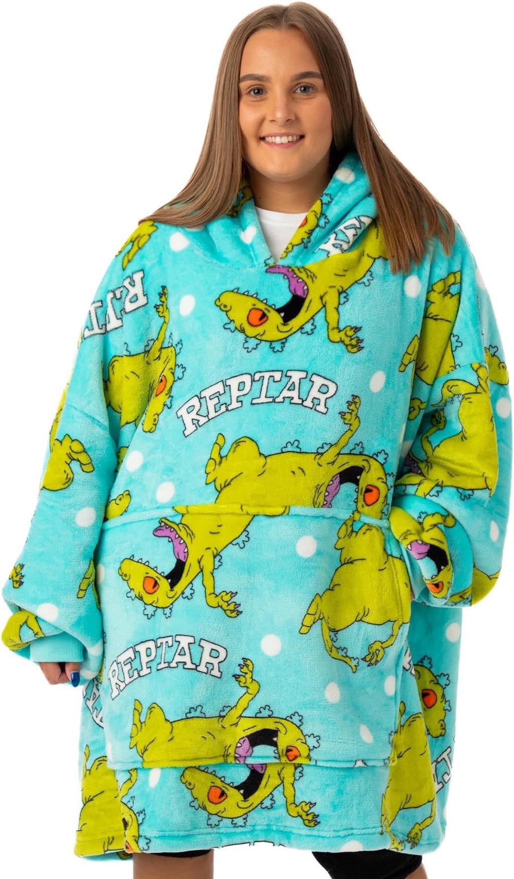 Women's Blue Vuddie Blanket Hoodie | Wrap Yourself in Reptar Comfort with this Reptar Vuddie | One Size Fits All