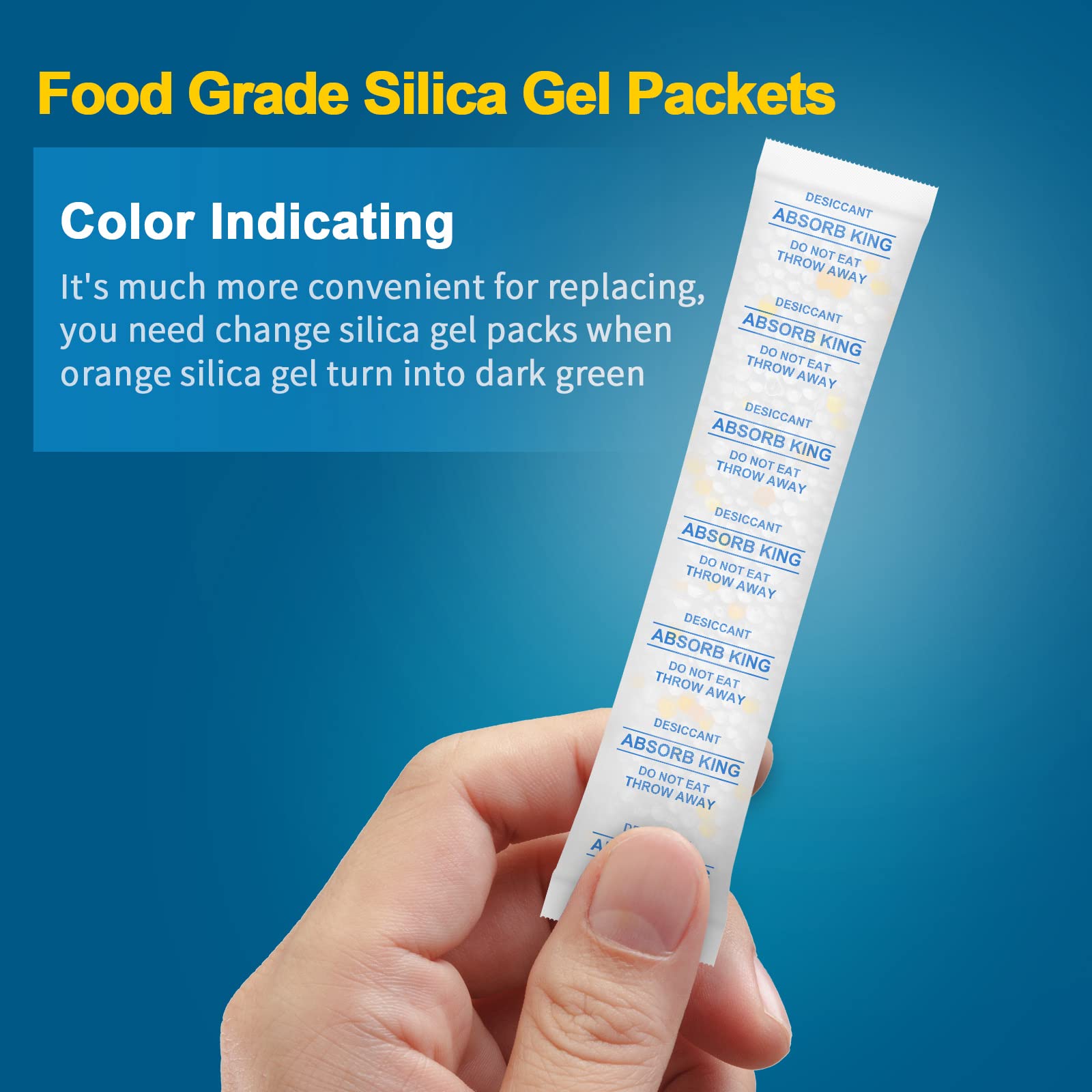 Paquetes de gel de sílice – 10 gramos, 150 paquetes de absorbentes de humedad para almacenamiento de alimentos, paquetes de sílice premium con indicador de color, paquetes desecantes para especias,