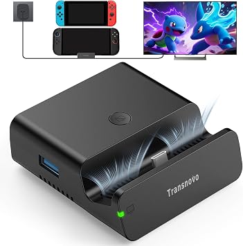 Portable TV Docking Station Compatible with Nintendo Switch 2/Switch/OLED, Compact Travel Switch 2 Dock Base with Cooling Fan, One-Touch TV Output, HDMI 2.1 4K Output, Charging While Playing