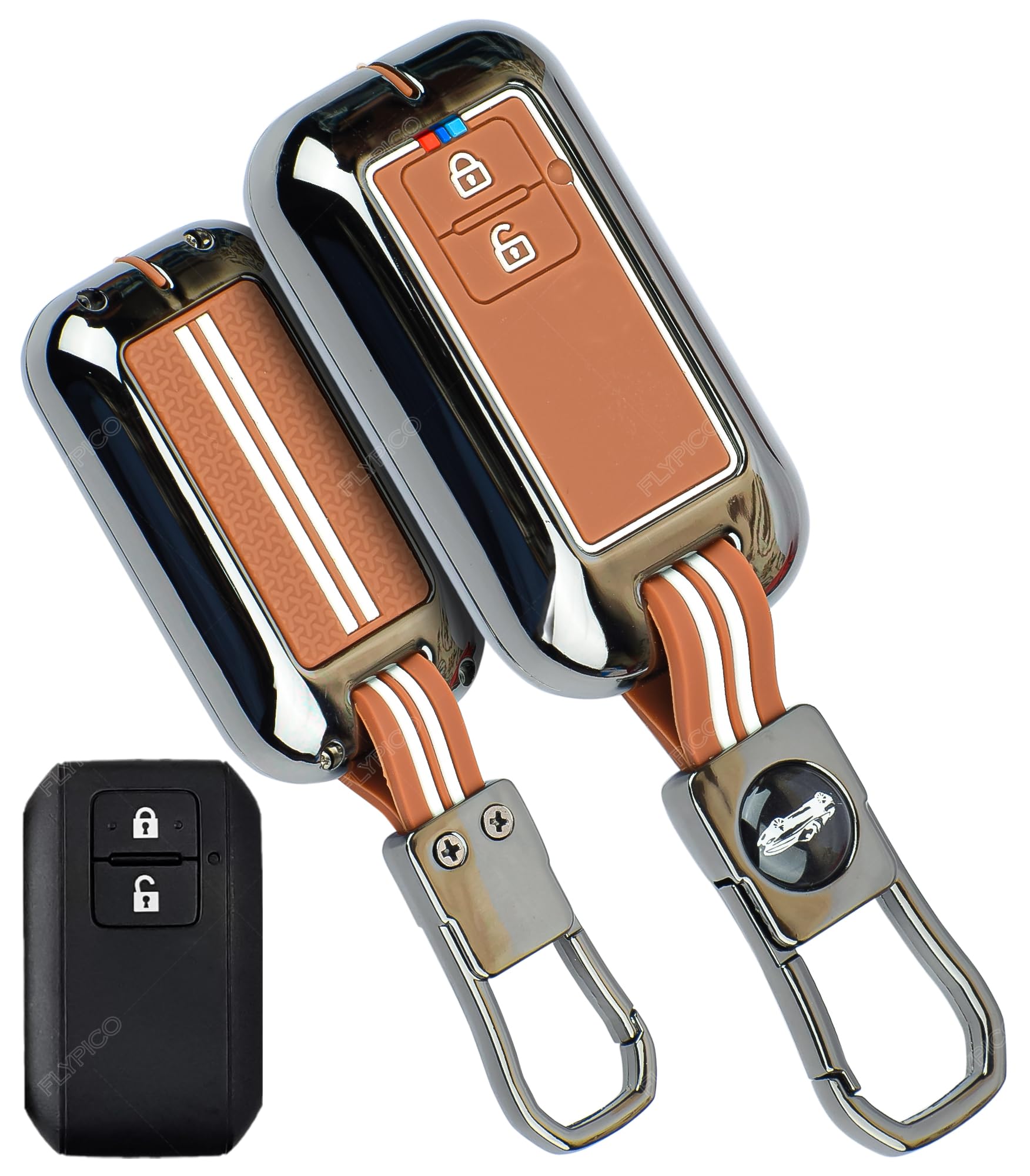 Coll of Fest Coll of Fest Premium Metal Silicone Brown Key Cover Compatible with Maruti Suzuki Swift | Baleno | Ertiga | Grand Vitara | New Brezza 2022 | Dzire | XL6 | Jimny 2 Button Key Glow in Dark