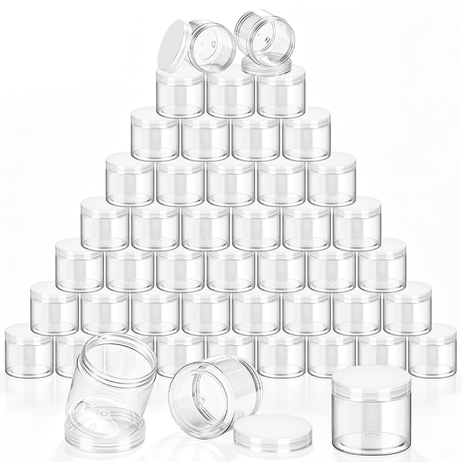Patelai 48 Pack 6 oz Clear Plastic Jars with Clear Lids Empty Containers Round Plastic Jars Wide-mouth Refillable Storage Organizers for Cosmetics Lotions Butters Slime Making and Food Storage