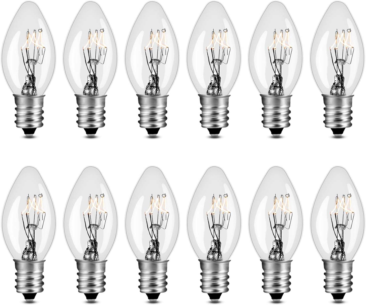 LEDESIGN 7 Watt Night Light Replacement Bulbs, Salt Lamp Light Bulb, Plug-in Night Light, Electric Window Candle Bulb, Night Lamps &Christmas Lights Incandescent E12 Socket C7, 12 Packs
