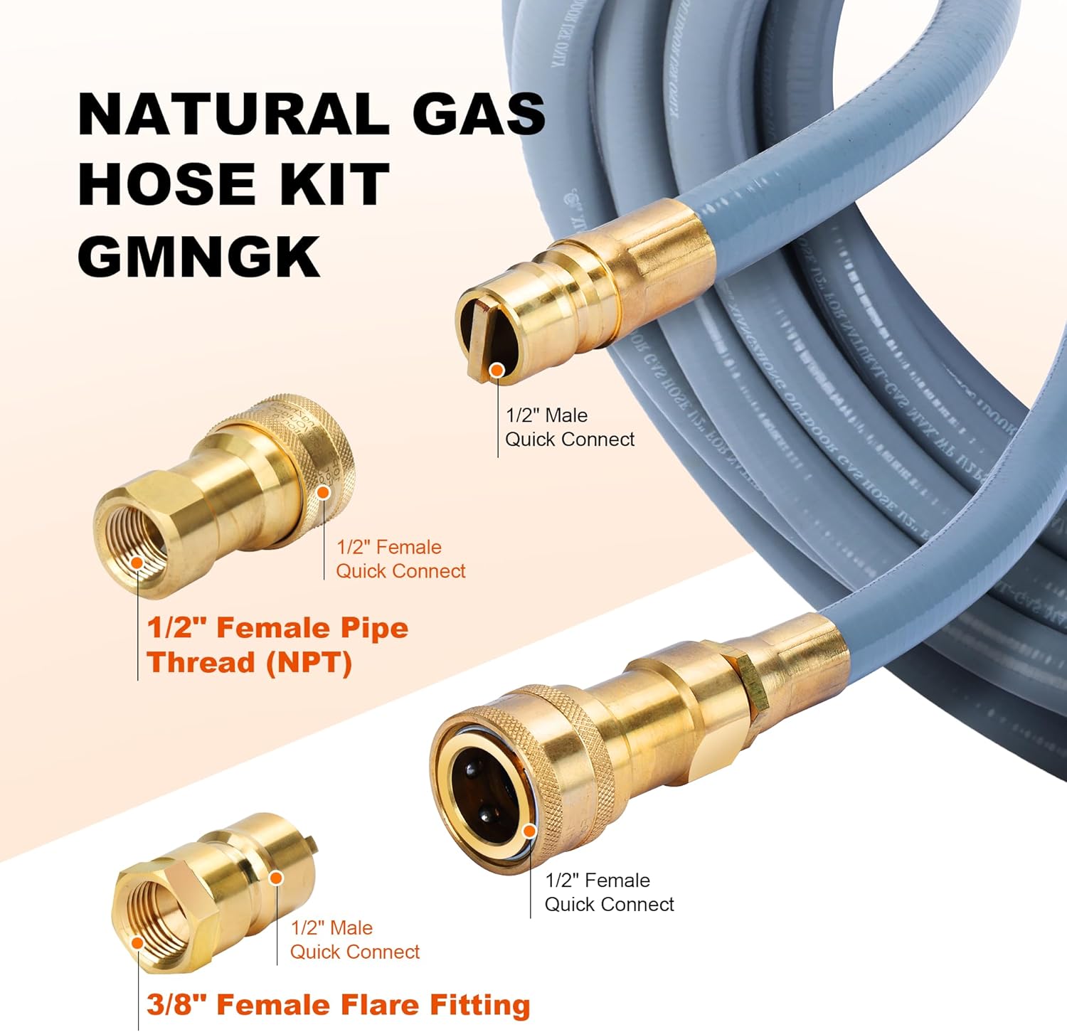 GENMAX GMNGK 25 Ft 1/2 Inch CSA-Certified Natural Gas Hose with Quick-Connect Fittings for Most Generators, BBQs, Grills & NG Appliances
